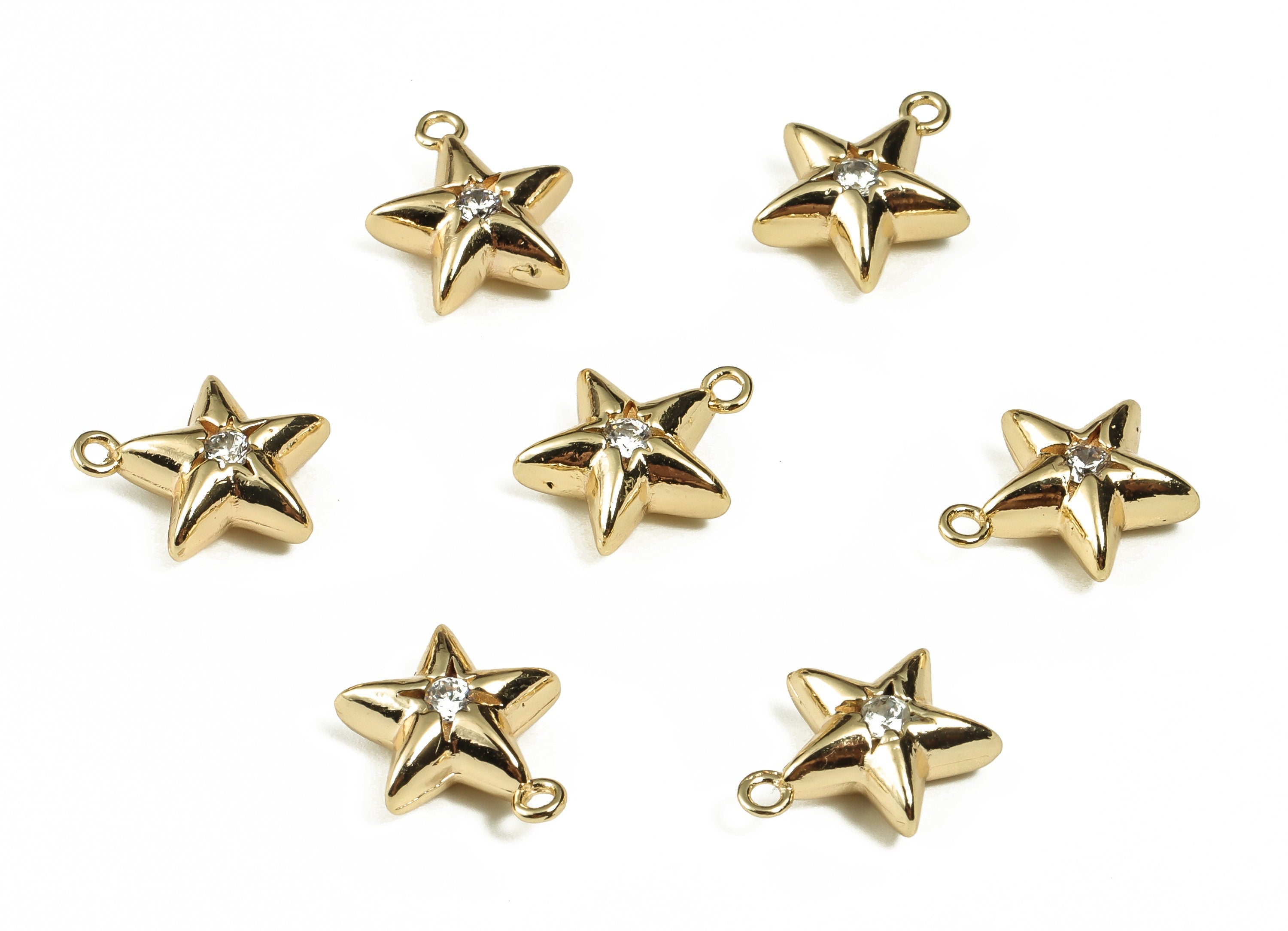 Brass Star Charms - Brass Star Shaped Charm with Zircon - 18k Real Gold Plated Brass Pendant - Jewelry Supplies -12.92x11.39x4.85mm- RGP3282 - DOMEDBAZAAR