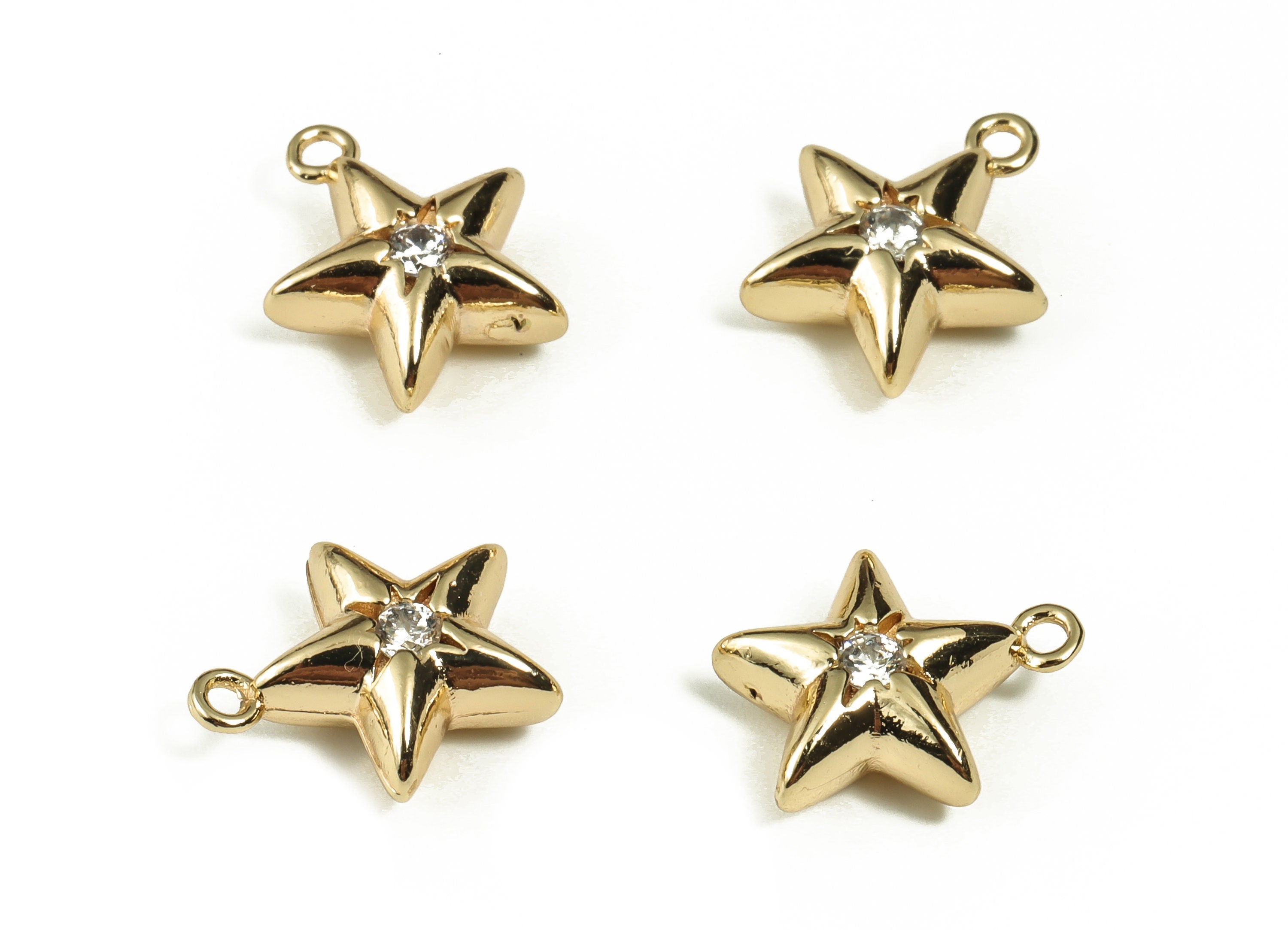 Brass Star Charms - Brass Star Shaped Charm with Zircon - 18k Real Gold Plated Brass Pendant - Jewelry Supplies -12.92x11.39x4.85mm- RGP3282 - DOMEDBAZAAR