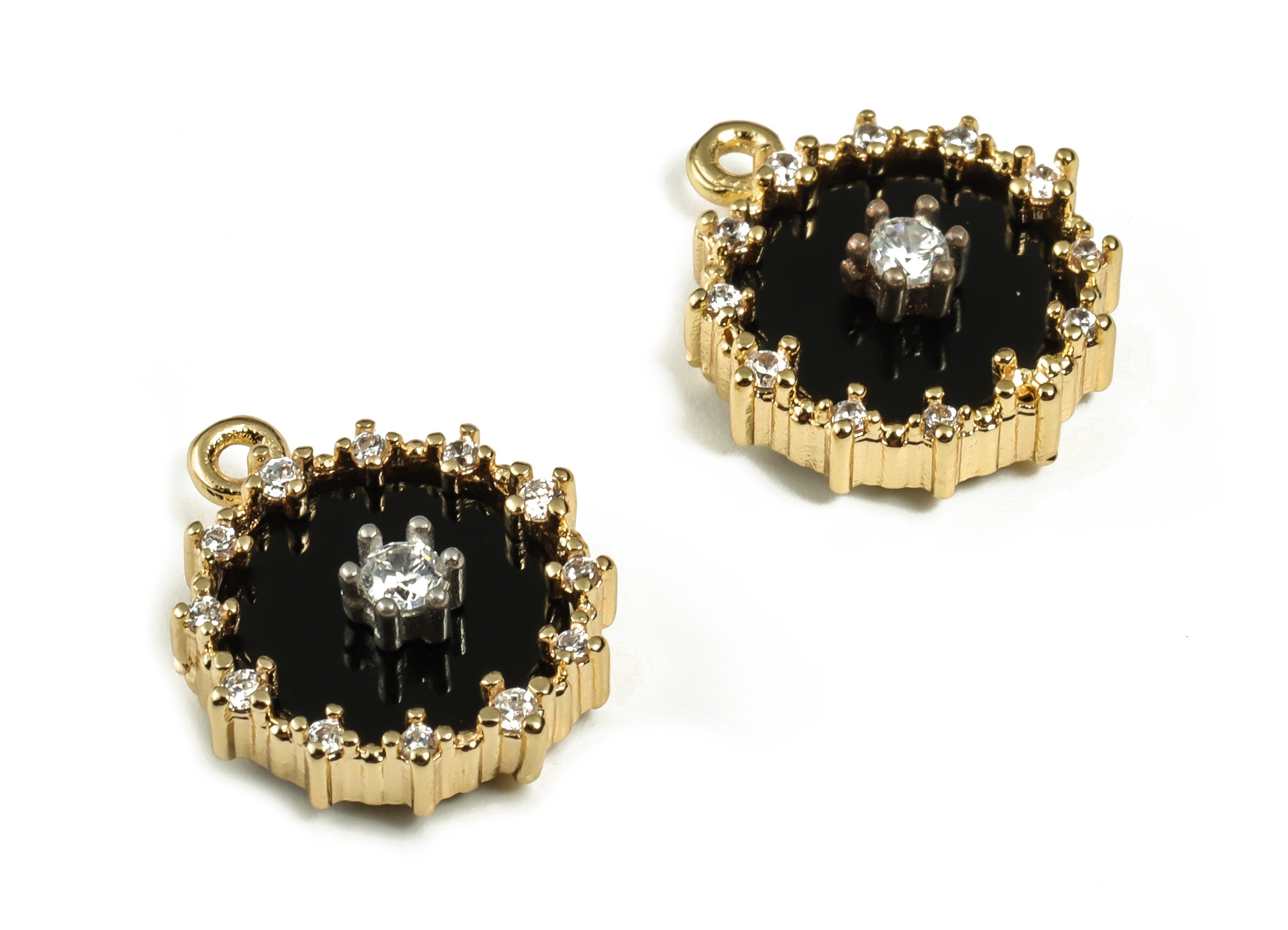 Gold Plated Round Charm - Brass zircon Round Pendant – 18K Real Gold Plated Brass – Jewelry Making Supplies – 14.37x 11.64x4.3mm – RGP3228 - DOMEDBAZAAR