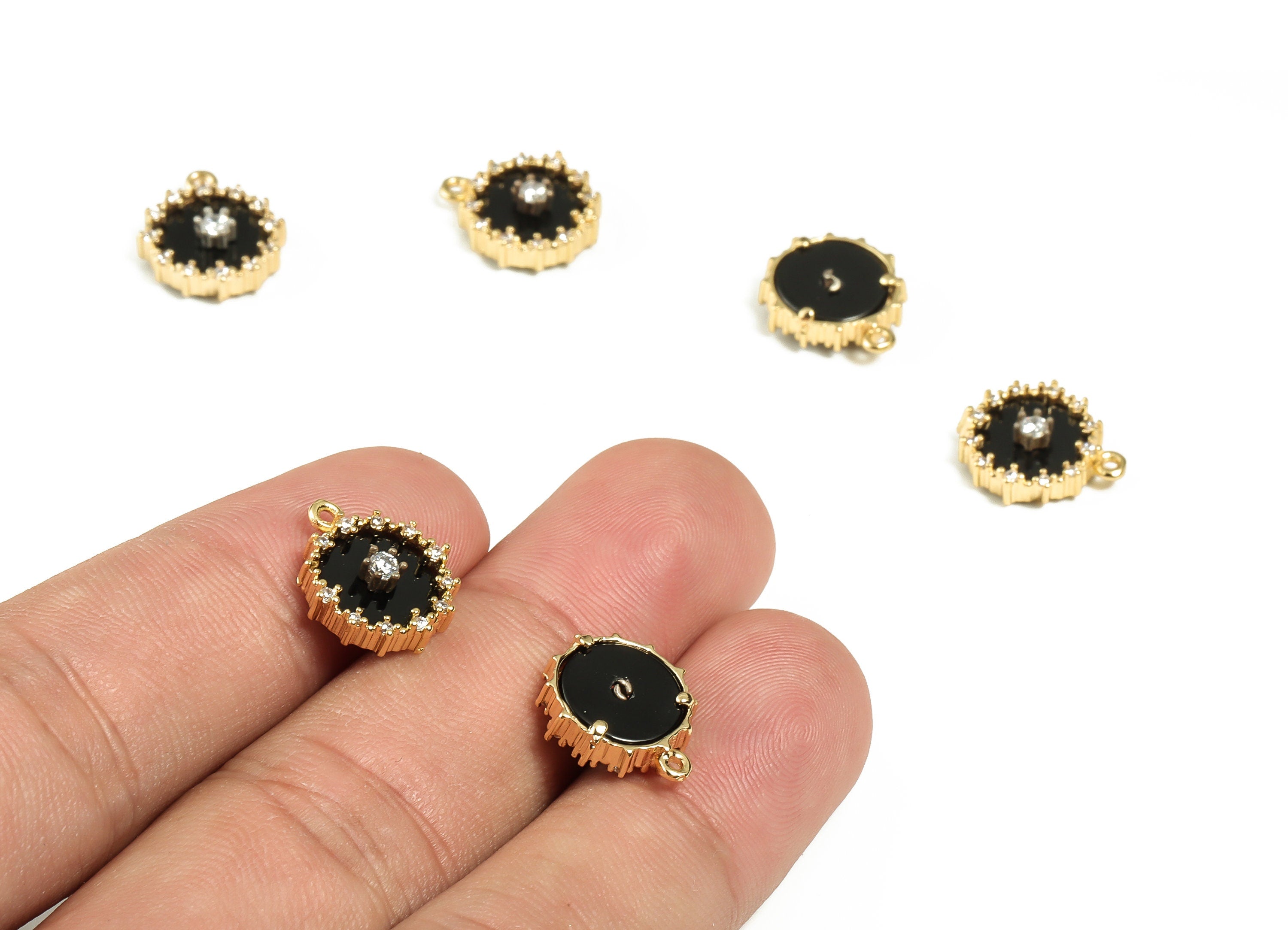 Gold Plated Round Charm - Brass zircon Round Pendant – 18K Real Gold Plated Brass – Jewelry Making Supplies – 14.37x 11.64x4.3mm – RGP3228 - DOMEDBAZAAR