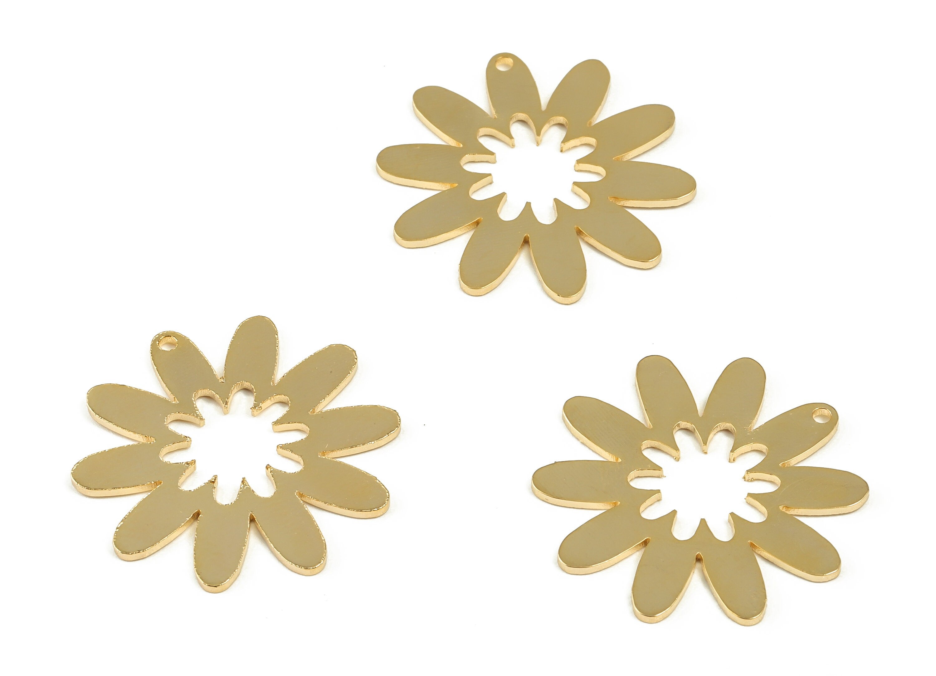 Brass Flower Earring Charm - Open Flower Pendant charms - 18K Real Gold Plated Brass - Jewelry Making Supplies -24.69x23.71x0.99mm- RGP3095 - DOMEDBAZAAR