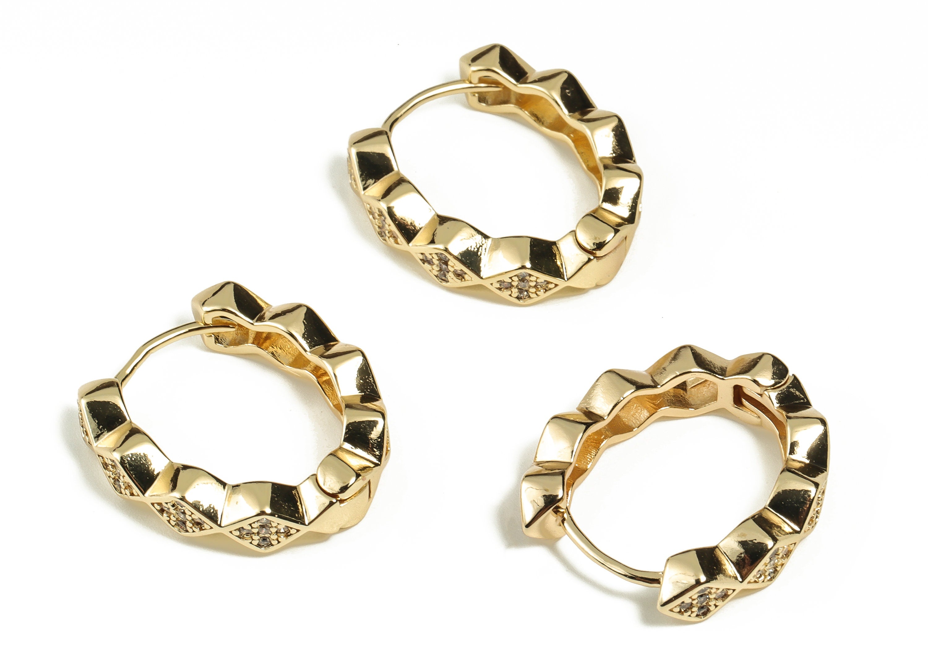 Brass Oval Hoop Earrings - Brass Hoop Stud Earring with Zircon - 18k Gold Plated Brass - Jewelry Making Supplies -23.93x20.9x3.47mm- RGP3284 - DOMEDBAZAAR
