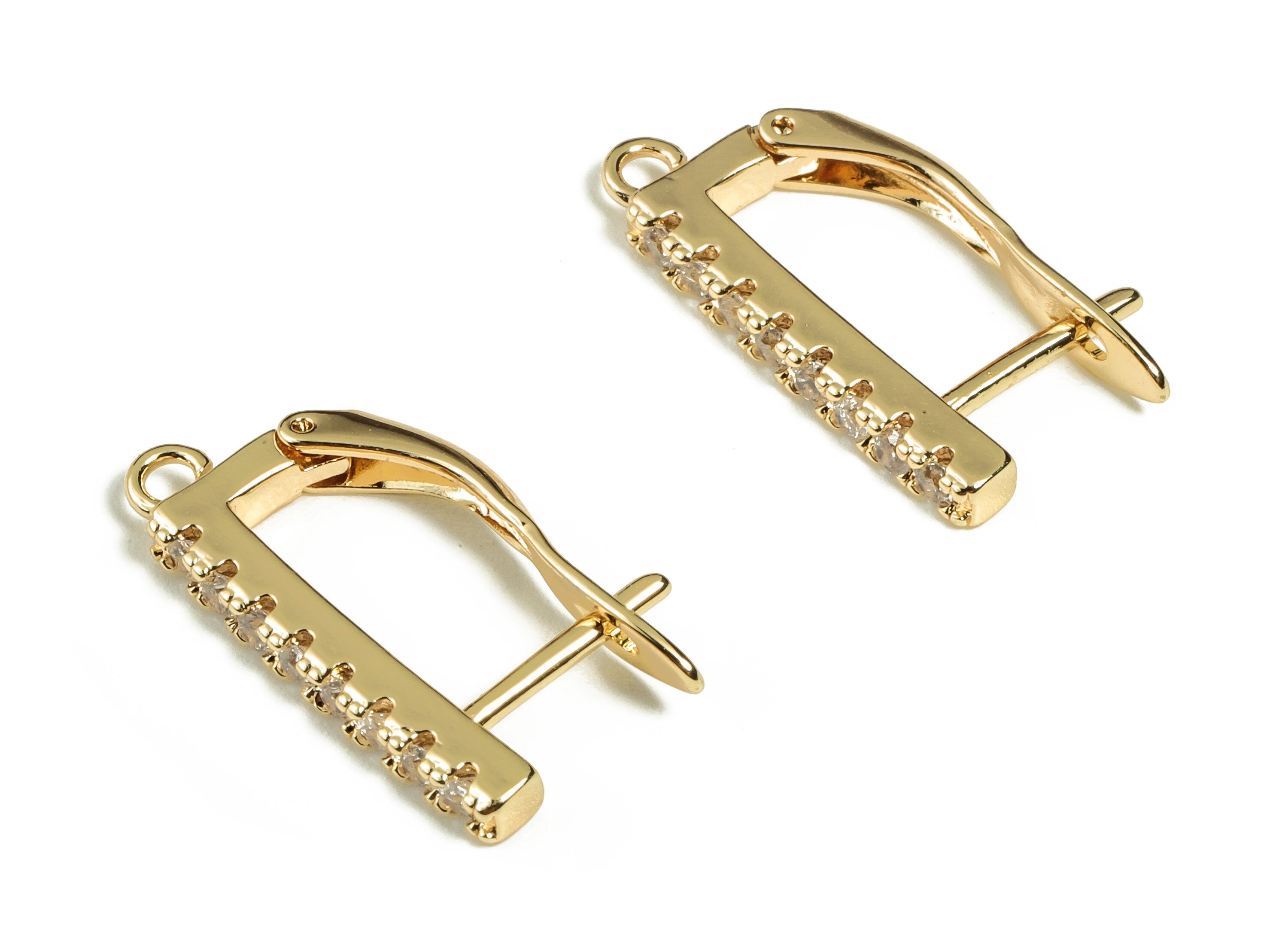 Brass Straight Bar Stud Earring – Dainty Earrings for Woman – Zircon Earring Studs - 18K Gold Plated Brass - 19.49x11.05x2.52mm - RGP3216 - DOMEDBAZAAR