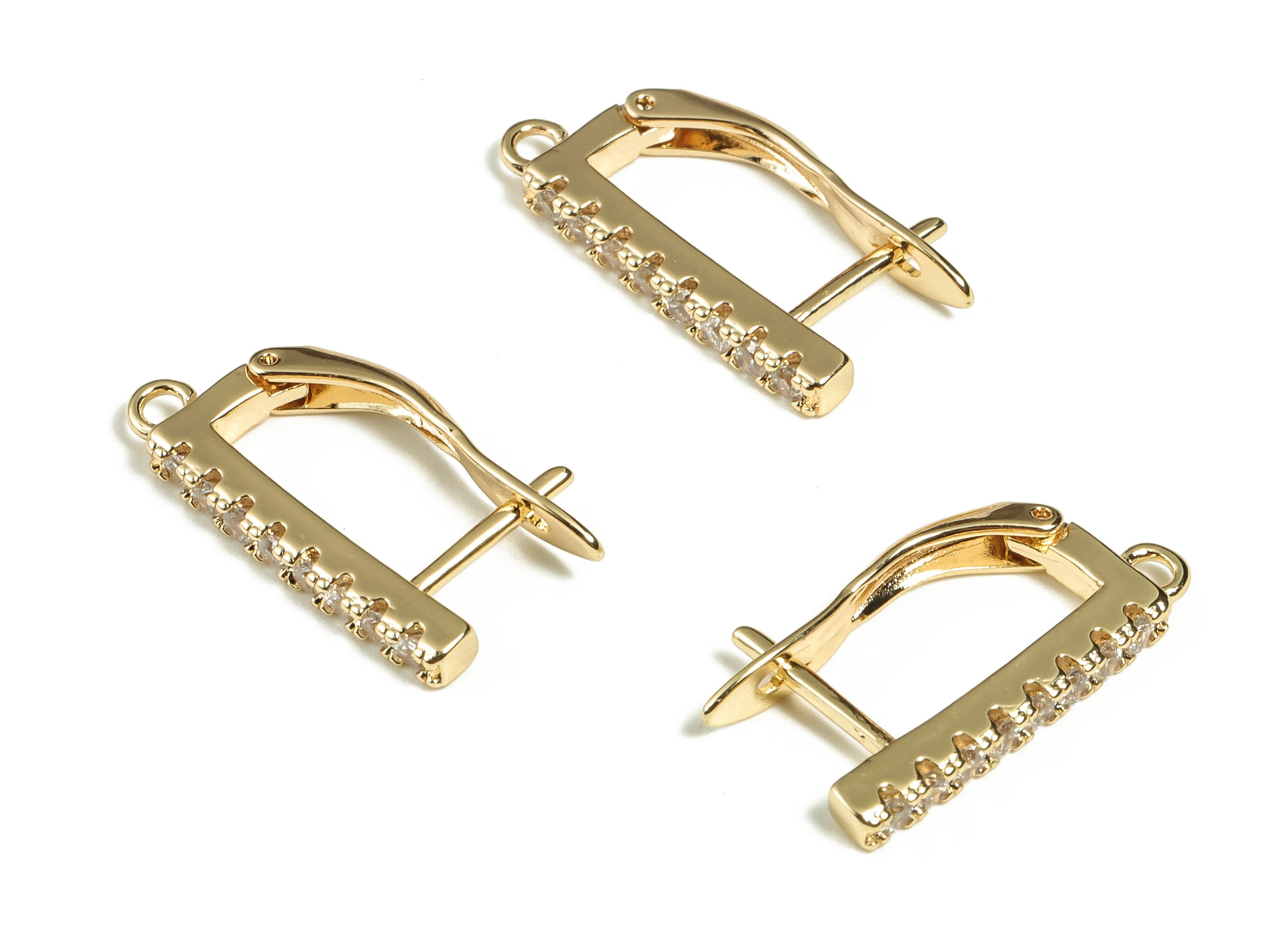 Brass Straight Bar Stud Earring – Dainty Earrings for Woman – Zircon Earring Studs - 18K Gold Plated Brass - 19.49x11.05x2.52mm - RGP3216 - DOMEDBAZAAR