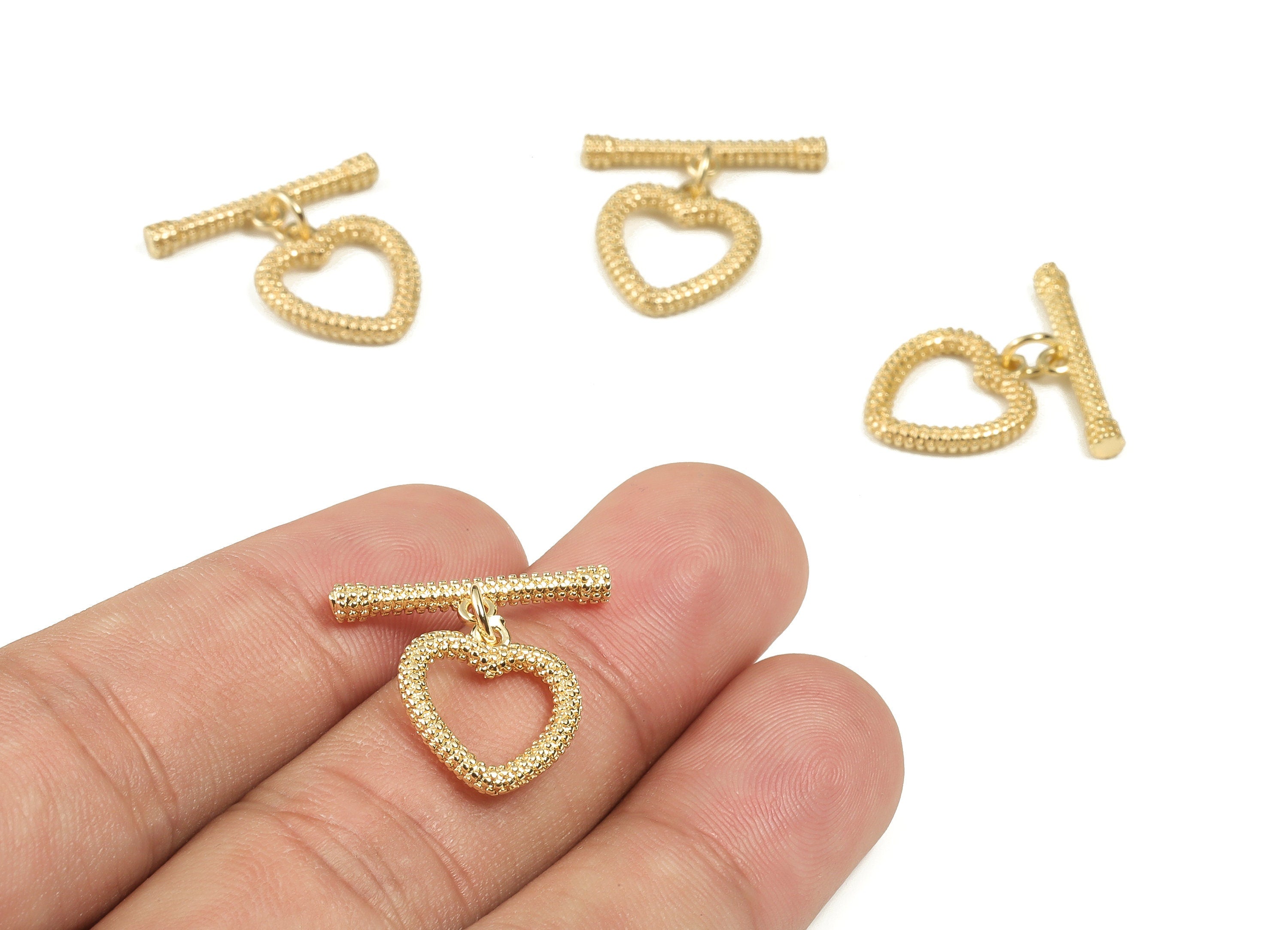 Brass Toggle Clasp - Brass Heart Toggle Clasp – Brass Plated Heart Toggle Clasp – 18K Real Gold Plated Brass - 21.23x20.19x2.84mm - RGP3240 - DOMEDBAZAAR