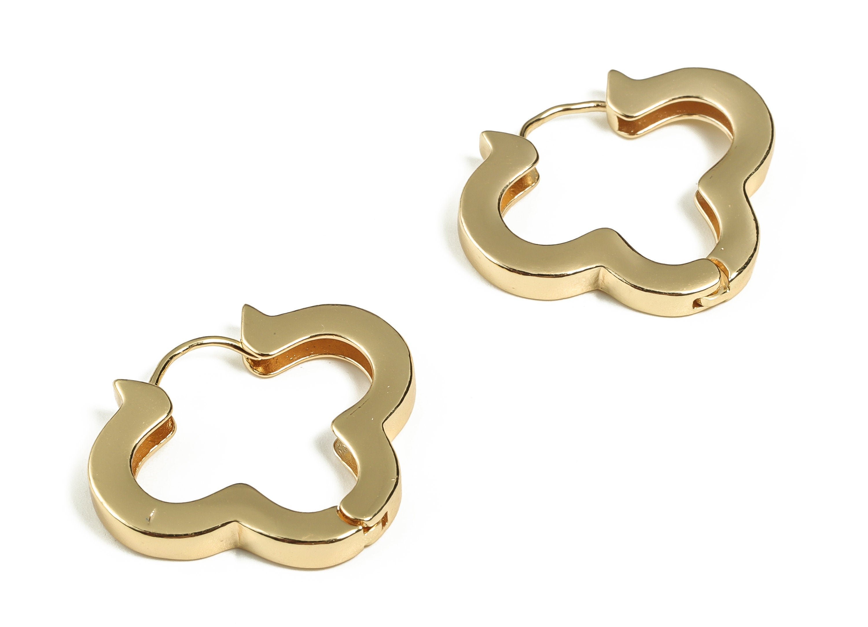 Brass Flower Huggie Hoop Earrings - Gold Petal Hoop Earrings - 18k Real Gold Plated Flower Shape Hoop Earrings -26.82x23.17x3.17mm- RGP3275 - DOMEDBAZAAR