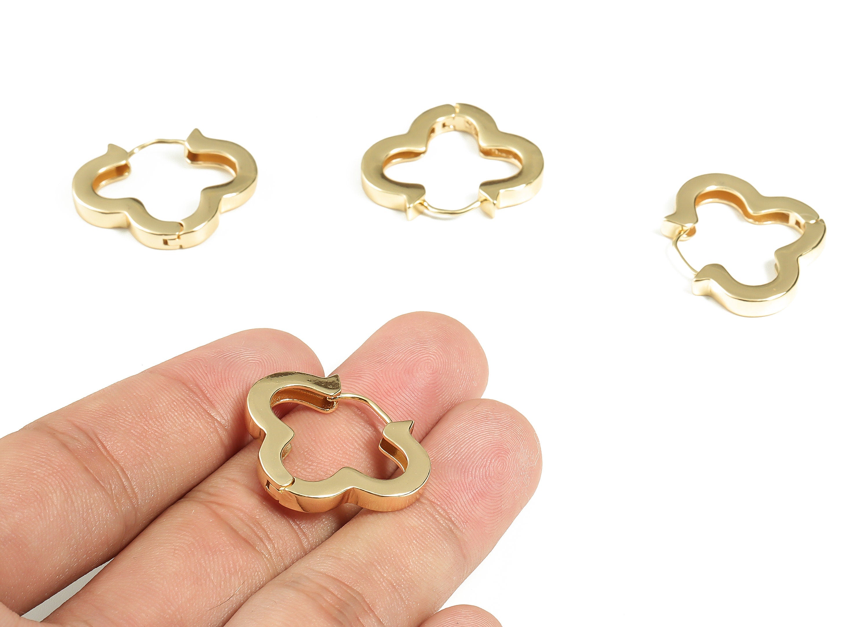 Brass Flower Huggie Hoop Earrings - Gold Petal Hoop Earrings - 18k Real Gold Plated Flower Shape Hoop Earrings -26.82x23.17x3.17mm- RGP3275 - DOMEDBAZAAR