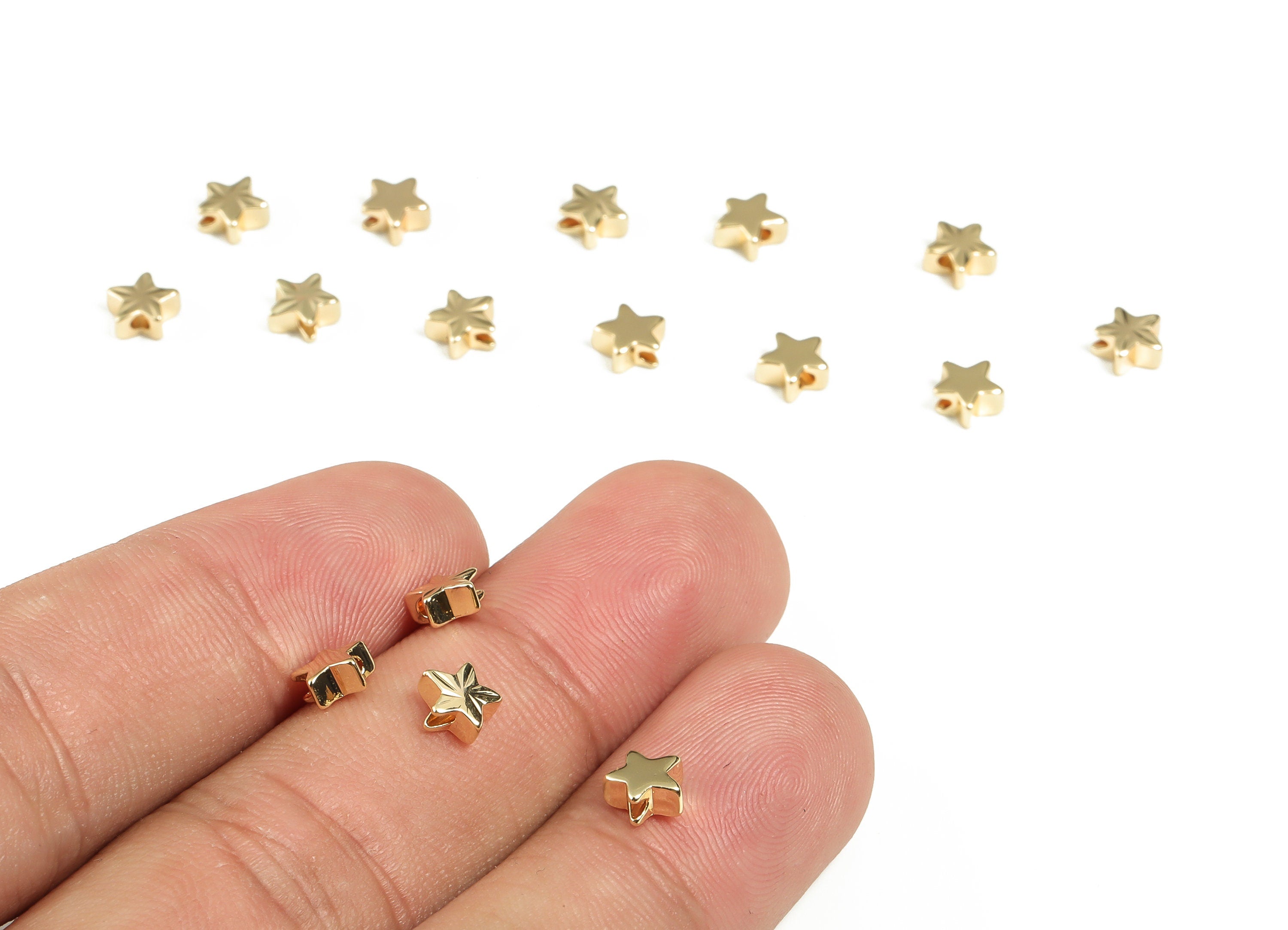 Star Spacer Charms – Brass Star Charms – Star Spacer Beads - 18K Real Gold Plated Brass – DIY Jewelry Supplies – 5.69x5.37x2.55mm – RGP3226 - DOMEDBAZAAR