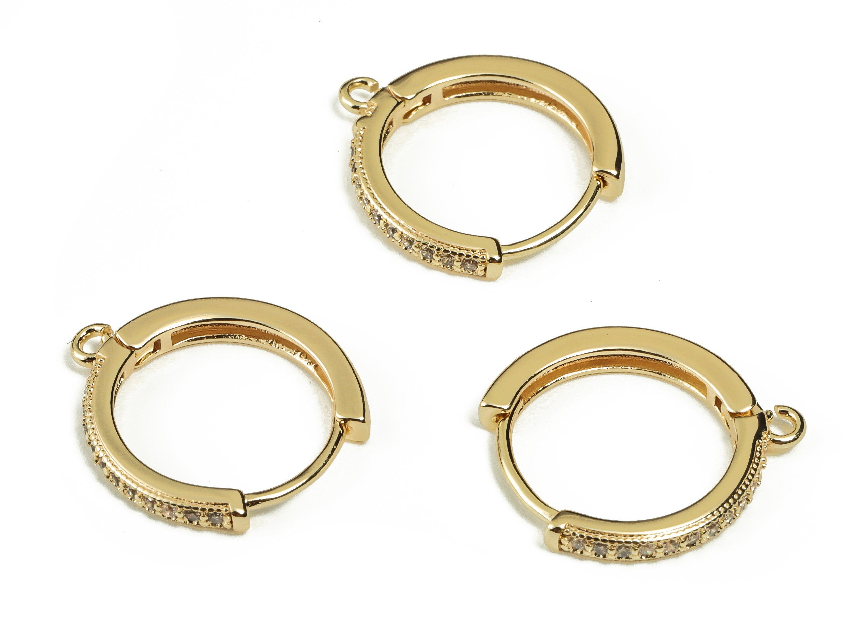 Brass Round Hoop Earring - Gold Hoop Huggie with Zircon - 18k Real Gold Plated Brass Stud Earrings- Jewelry Supplies -16.77x15.8x2mm-RGP3210 - DOMEDBAZAAR
