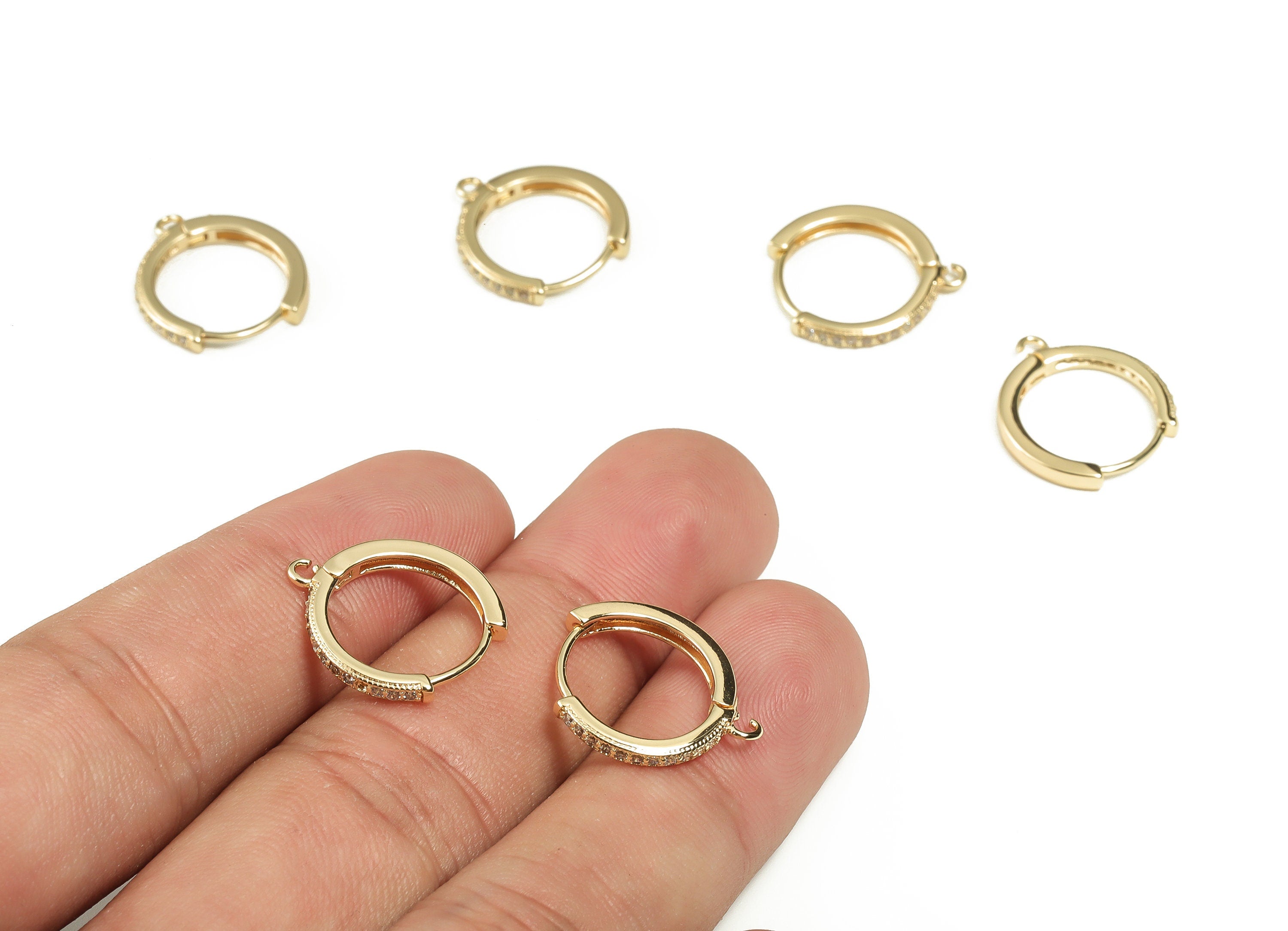 Brass Round Hoop Earring - Gold Hoop Huggie with Zircon - 18k Real Gold Plated Brass Stud Earrings- Jewelry Supplies -16.77x15.8x2mm-RGP3210 - DOMEDBAZAAR