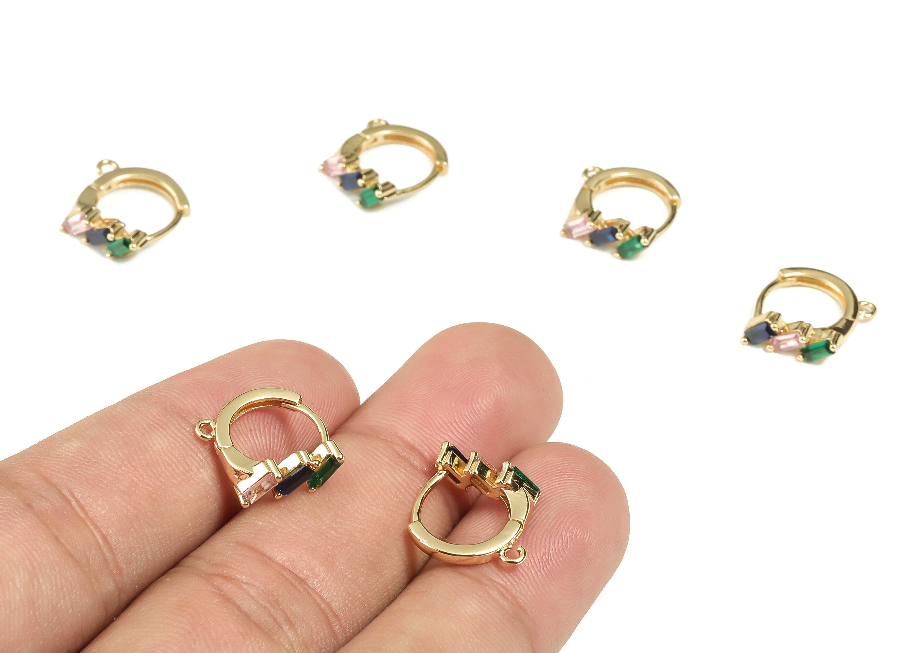 Zircon Round Huggie Earring – 18k Gold Plated Brass Earrings - Huggie Earring Hoops – DIY Earring Findings - 14.5×13.05×2.97mm - RGP3295 - DOMEDBAZAAR