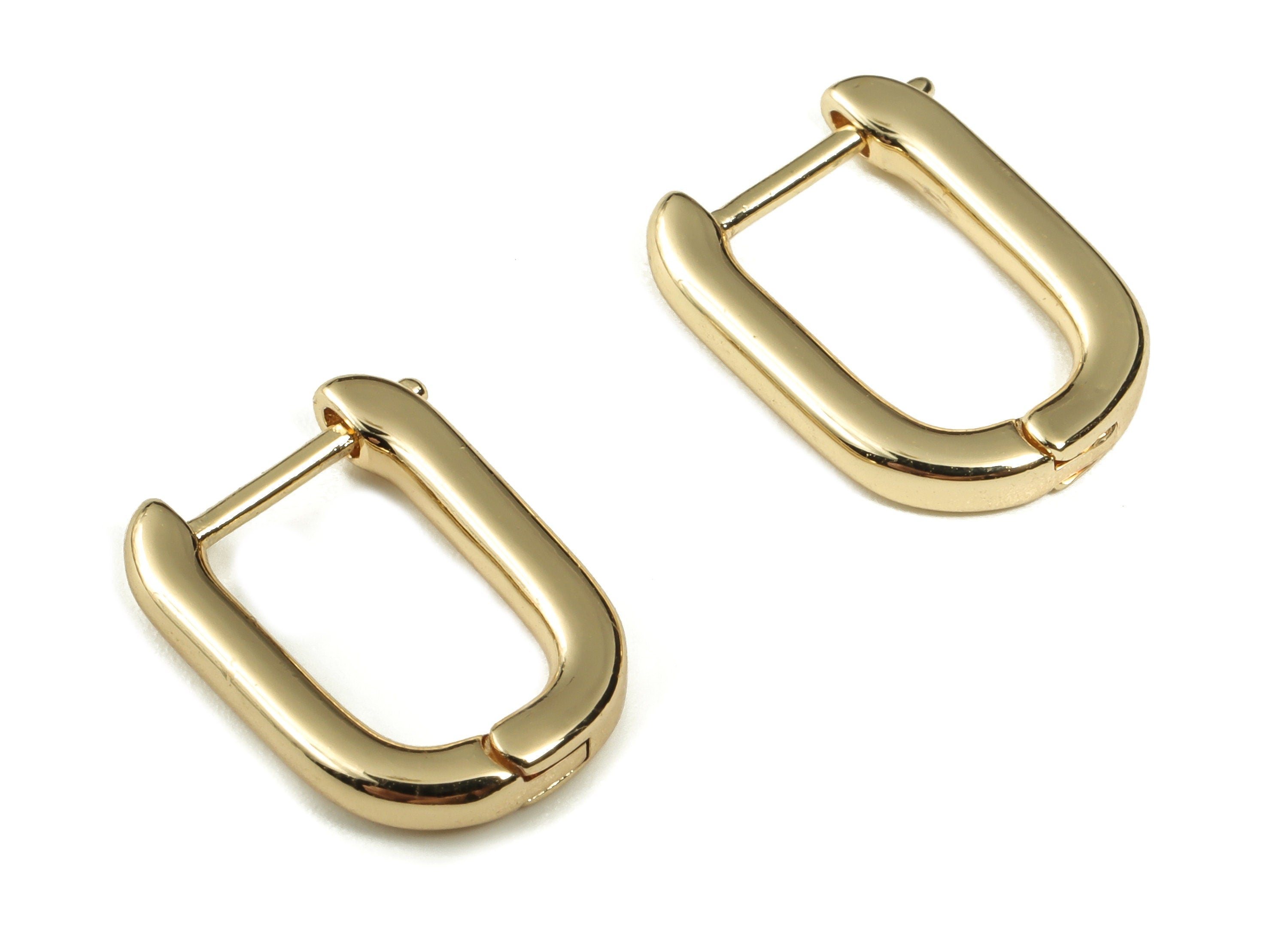 Brass Rectangle Huggie Earrings - Brass Rectangle Hoop Earrings - 18K Real Gold Plated Brass - Jewelry Supplies -14.67x10.73x2.17mm- RGP3200 - DOMEDBAZAAR
