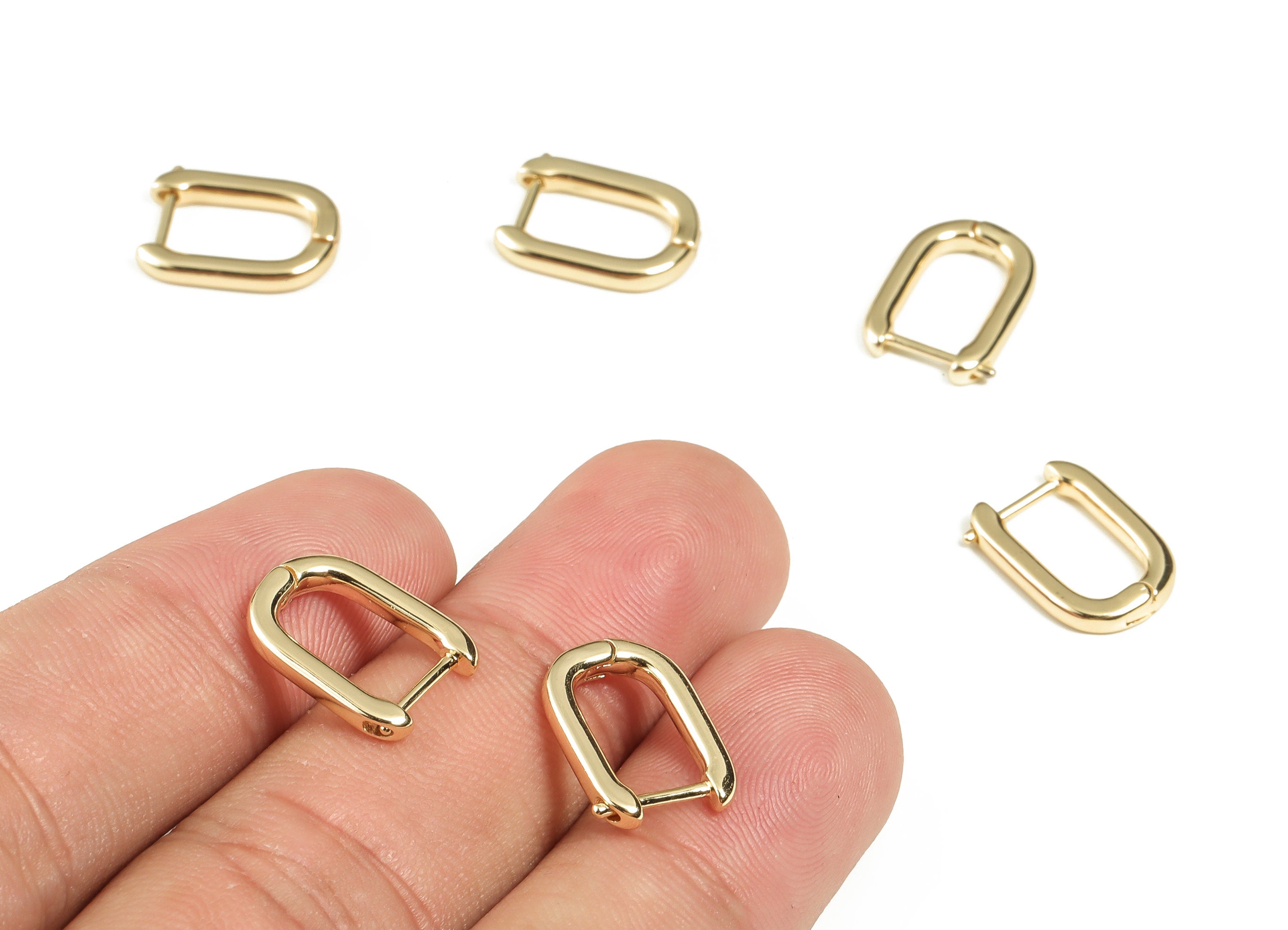 Brass Rectangle Huggie Earrings - Brass Rectangle Hoop Earrings - 18K Real Gold Plated Brass - Jewelry Supplies -14.67x10.73x2.17mm- RGP3200 - DOMEDBAZAAR