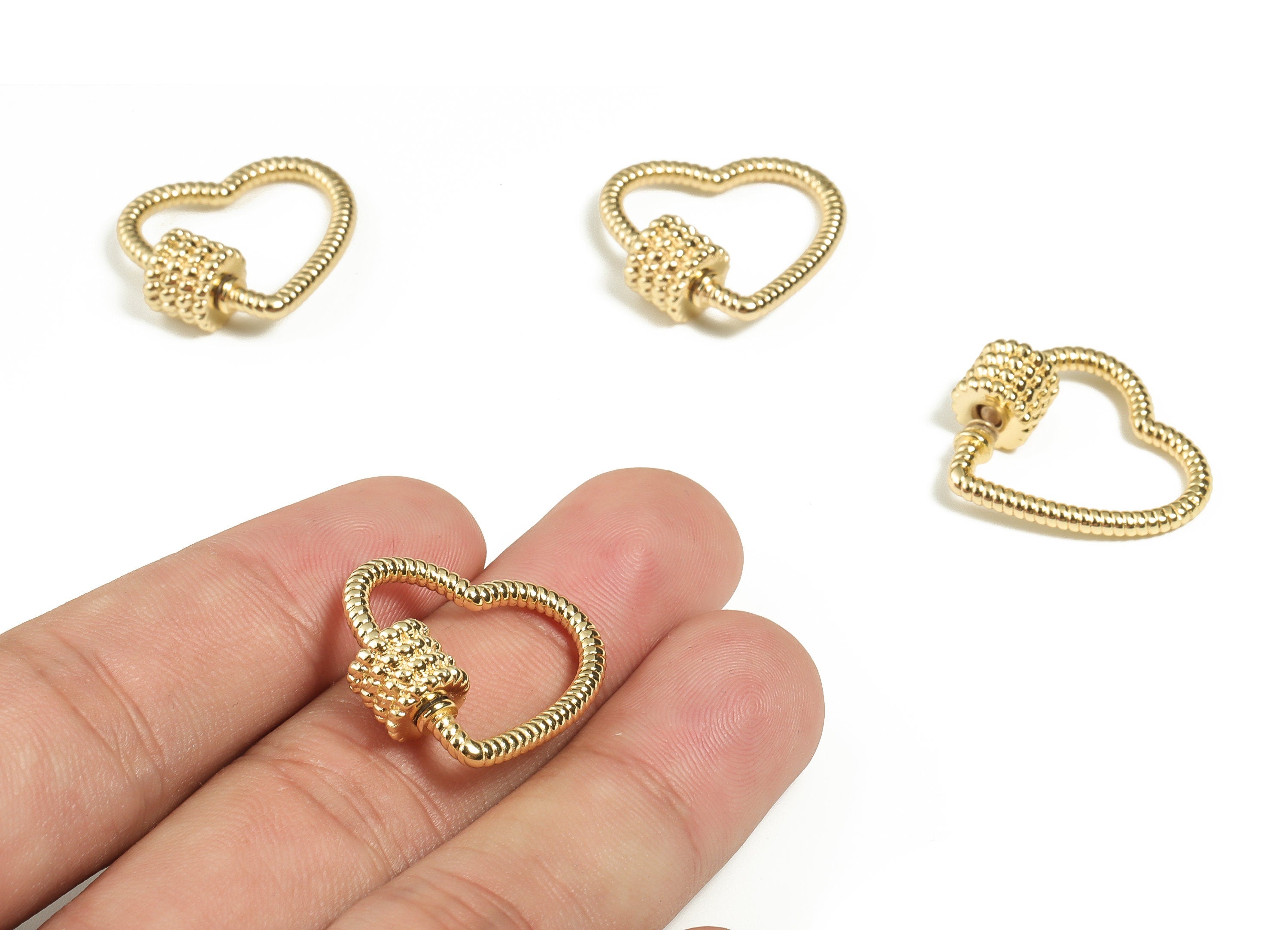 Brass Twist Heart Shaped Carabiner Pendant - 18K Real Gold Plated Brass Love Charm - Jewelry Making Supplies -22.87x23.37x7.98mm- RGP3202 - DOMEDBAZAAR