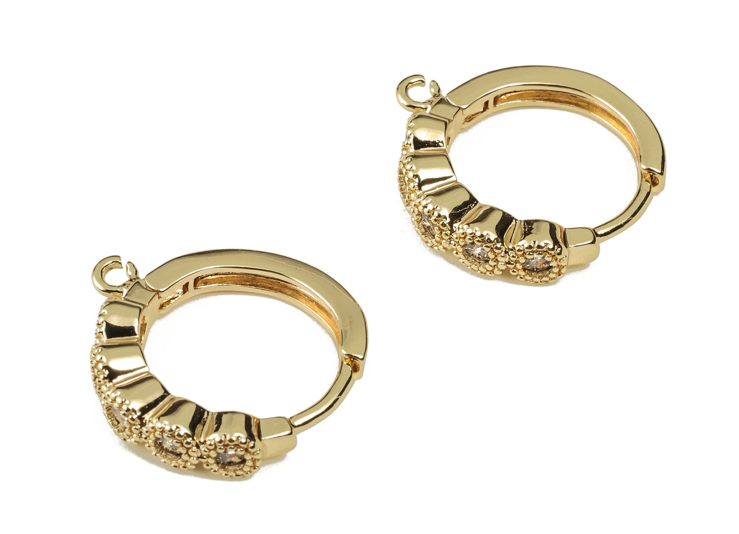 Brass Earring Round Huggie - Zircon Earring Hoop Huggie – 18K Real Gold Plated Brass - Earring Supplies - 18.18×16.49×3.06mm - RGP3217 - DOMEDBAZAAR