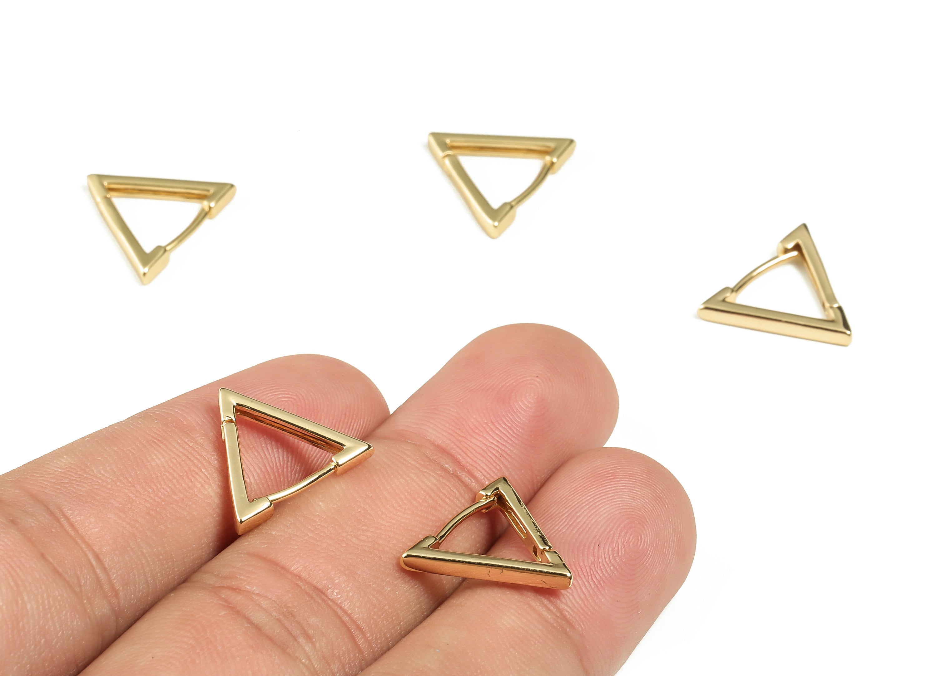 Brass Triangle Stud Earrings - Huggie Earrings - Geometric Earrings - 18k Gold Plated Brass - Jewelry Supplies -16.21x13.96x2.41mm- RGP3259 - DOMEDBAZAAR