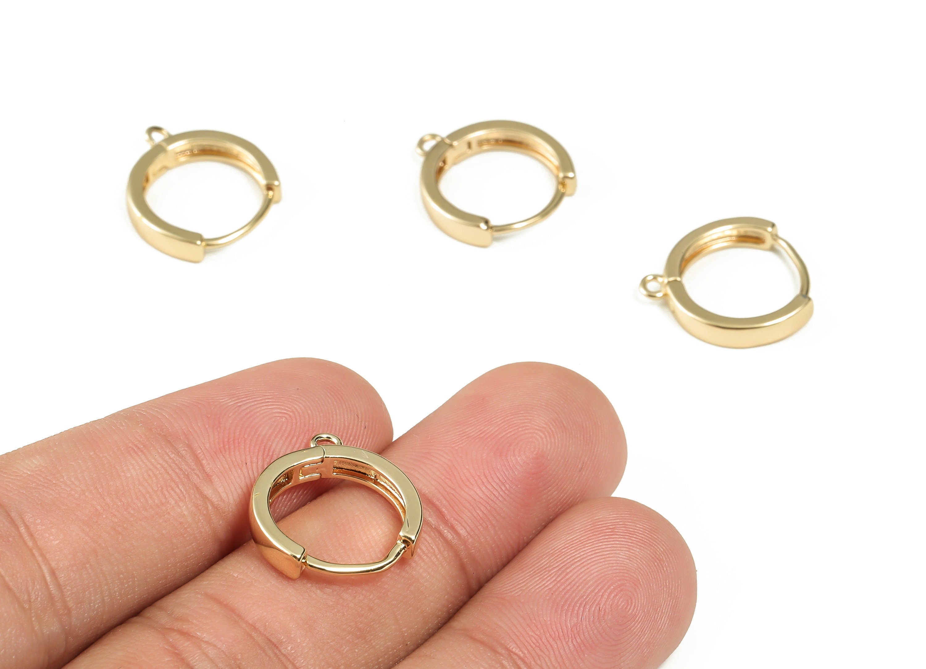 Brass Earring Round Huggie - Zircon Earring Hoop Huggie – 18K Real Gold Plated Brass - Earring Findings - 17.1×15.72×1.85mm - RGP3235 - DOMEDBAZAAR