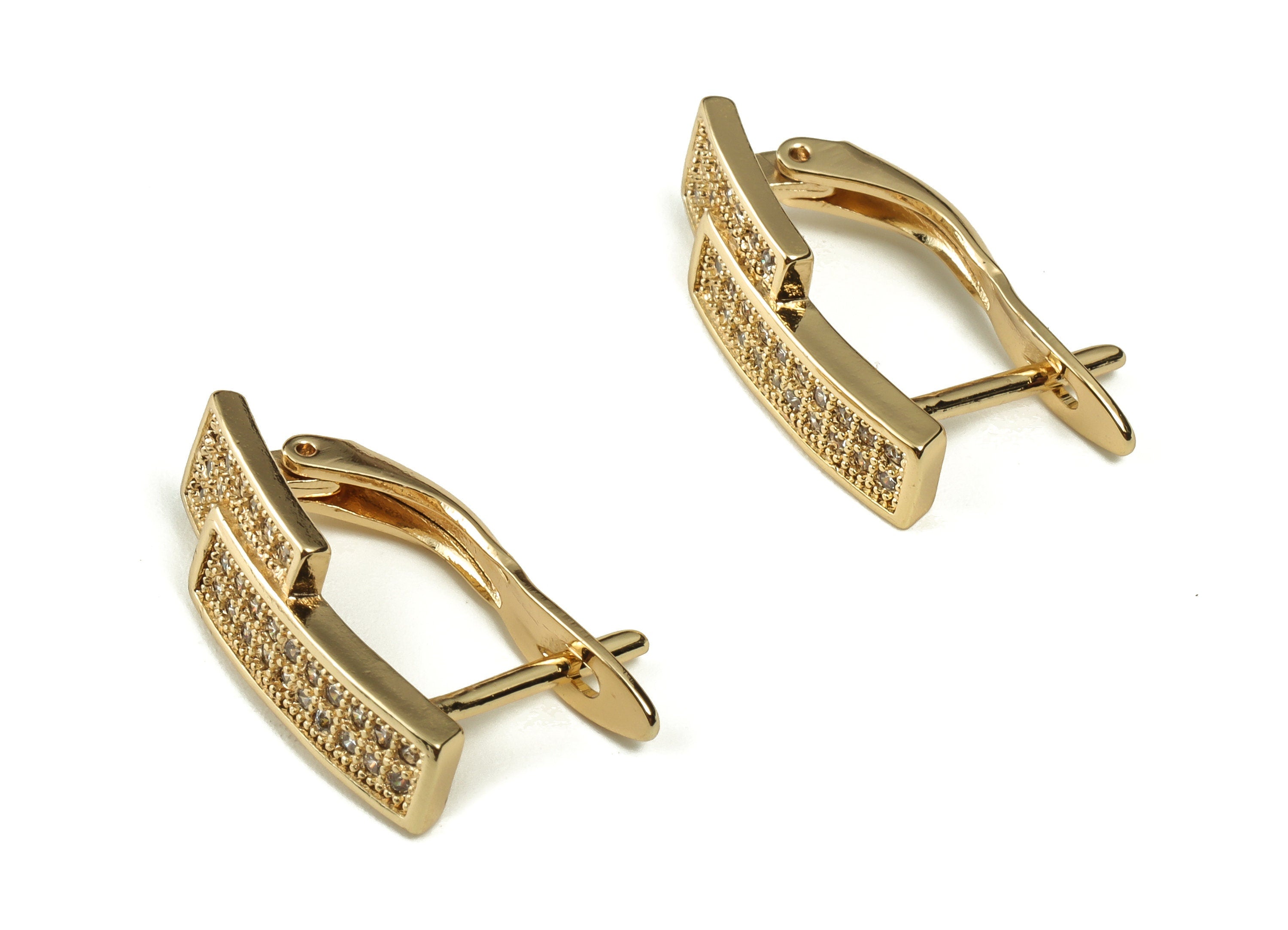 Brass Bar Stud Earrings - Brass Earring Stud with Zircon – Women Stud Earrings - 18K Real Gold Plated Brass - 17.11×11.9×1.82mm - RGP3195 - DOMEDBAZAAR