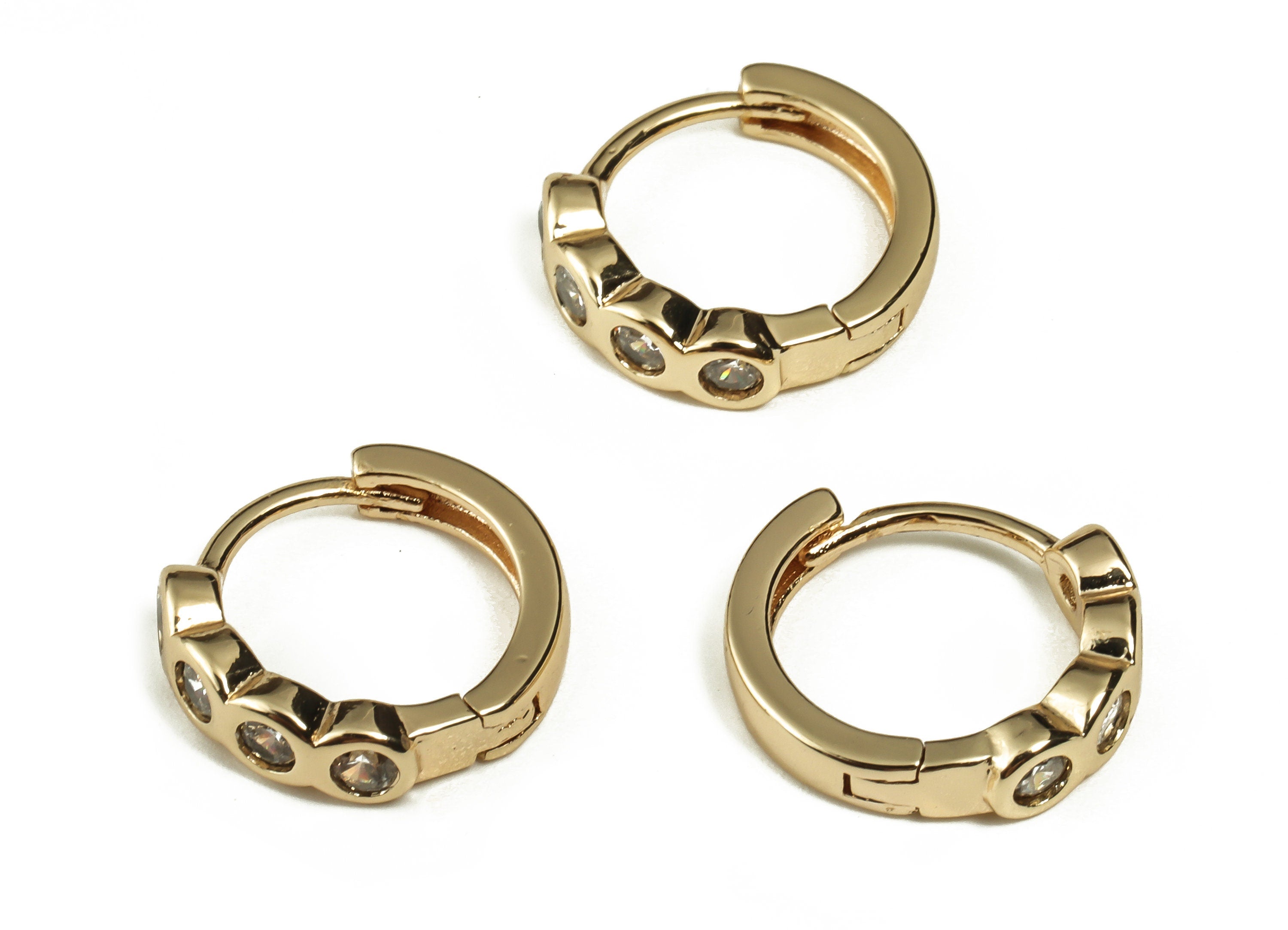 Brass Round Hoop Earrings - Zircon Hoop Earrings - 18k Real Gold Plated Brass Stud Earrings - Jewelry Supplies -13.84x13.11x2.17mm-RGP3207 - DOMEDBAZAAR