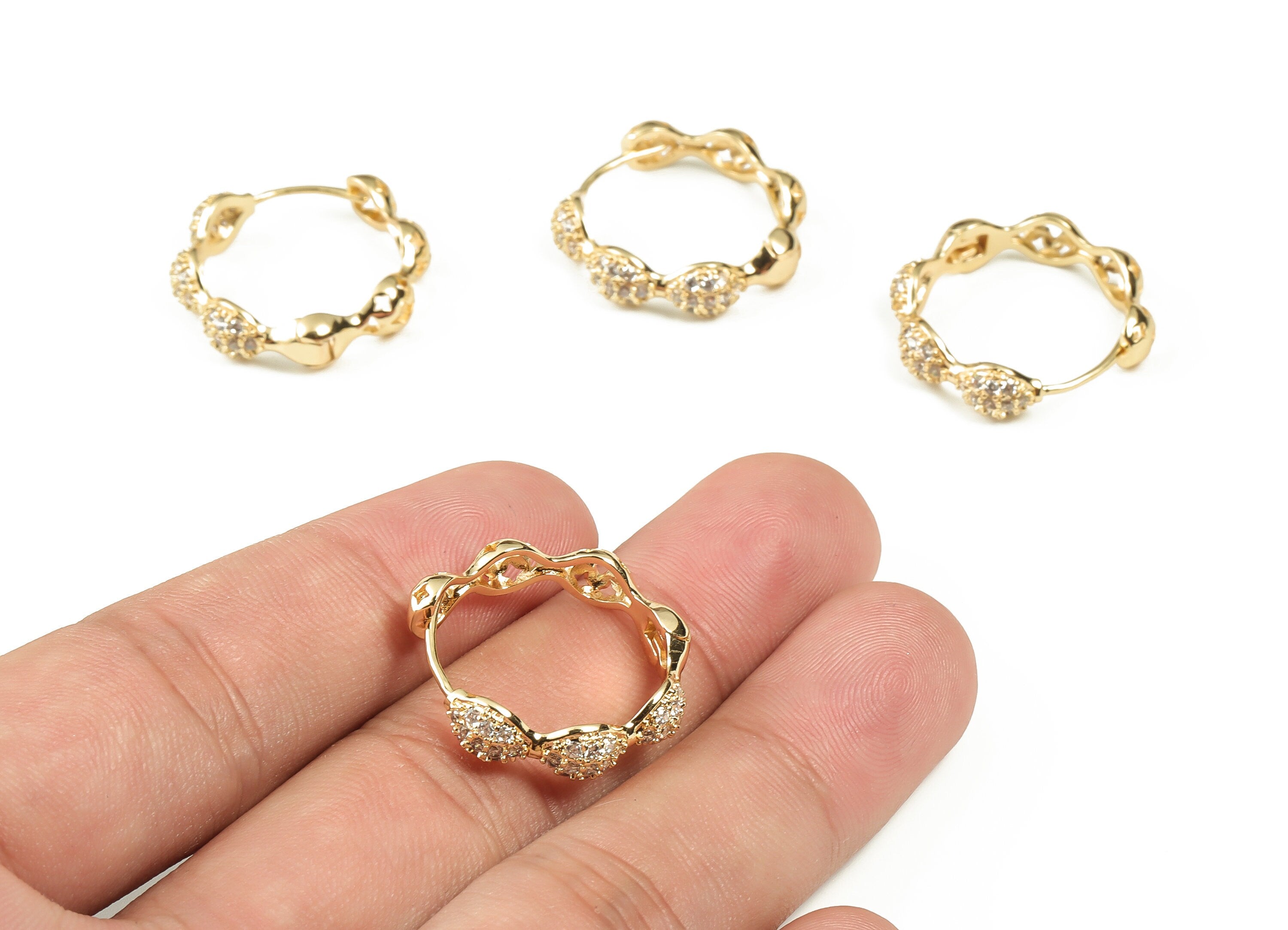 Brass Round Hoop - Brass Beaded Shape Zircon Hoop Earrings - 18k Real Gold Plated Brass Stud - Jewelry Supplies -24.4x22.38x2.89mm- RGP3281 - DOMEDBAZAAR