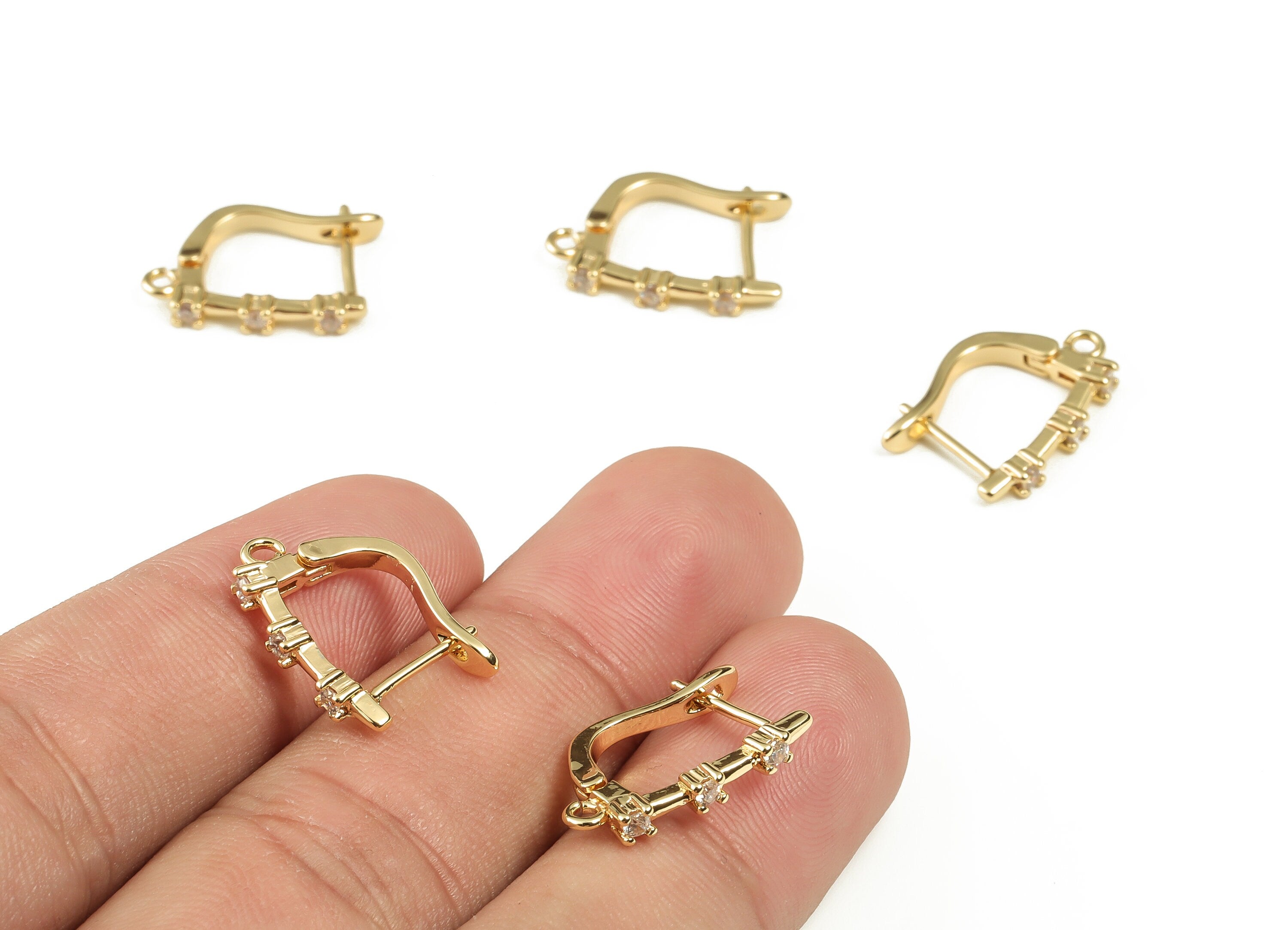 Brass Zircon Stud Earrings - Brass Earring Studs with Zircon - 18K Gold Plated Brass - Jewelry Making Supplies -17.81x13.78x2.65mm- RGP3285 - DOMEDBAZAAR