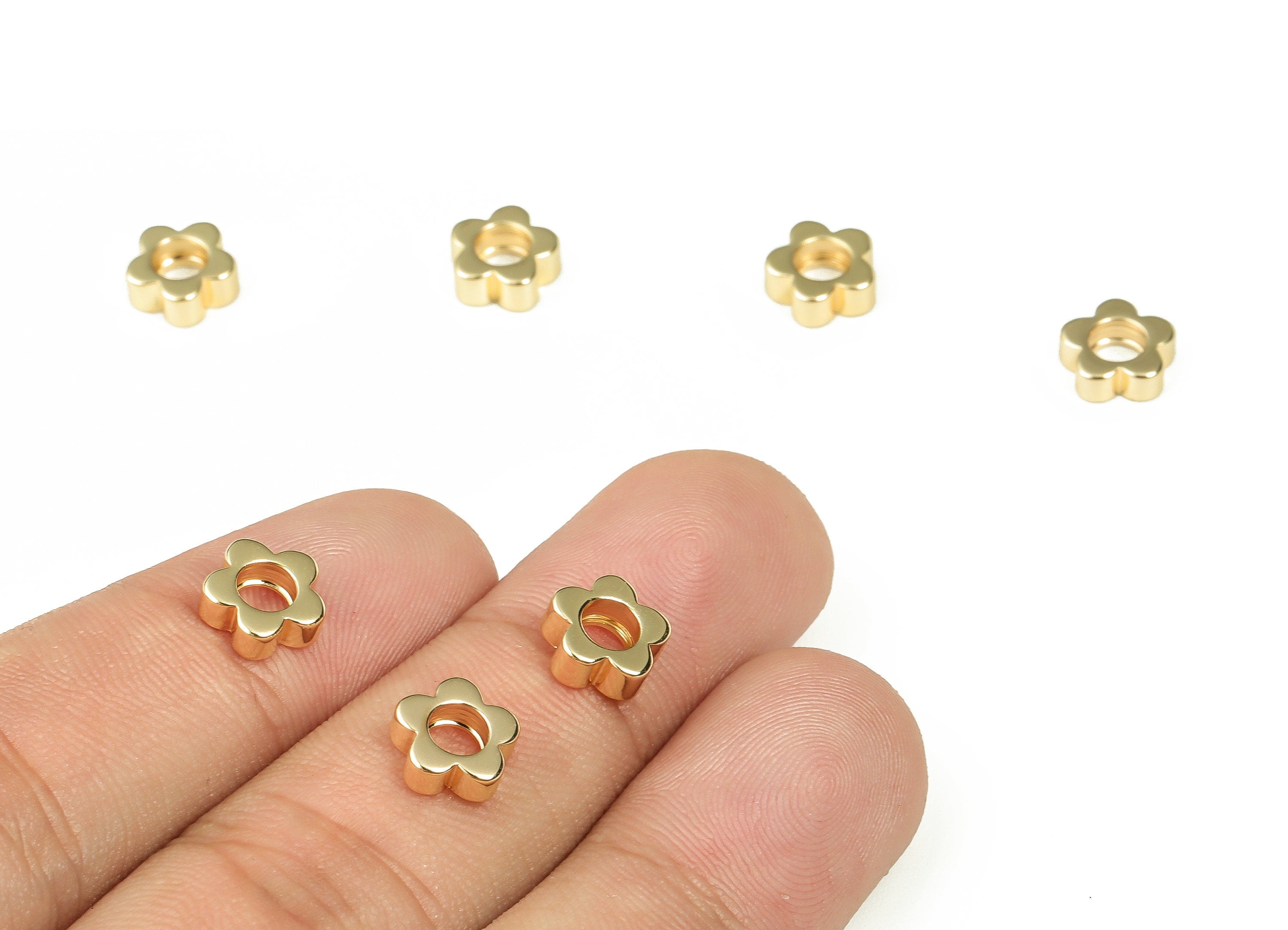 Brass Flower Spacers - Gold Flower Spacer Beads - 18K Real Gold Plated Flower Spacers - Jewelry Making Supplies -7.89x7.89x3.12mm- RGP3353 - DOMEDBAZAAR