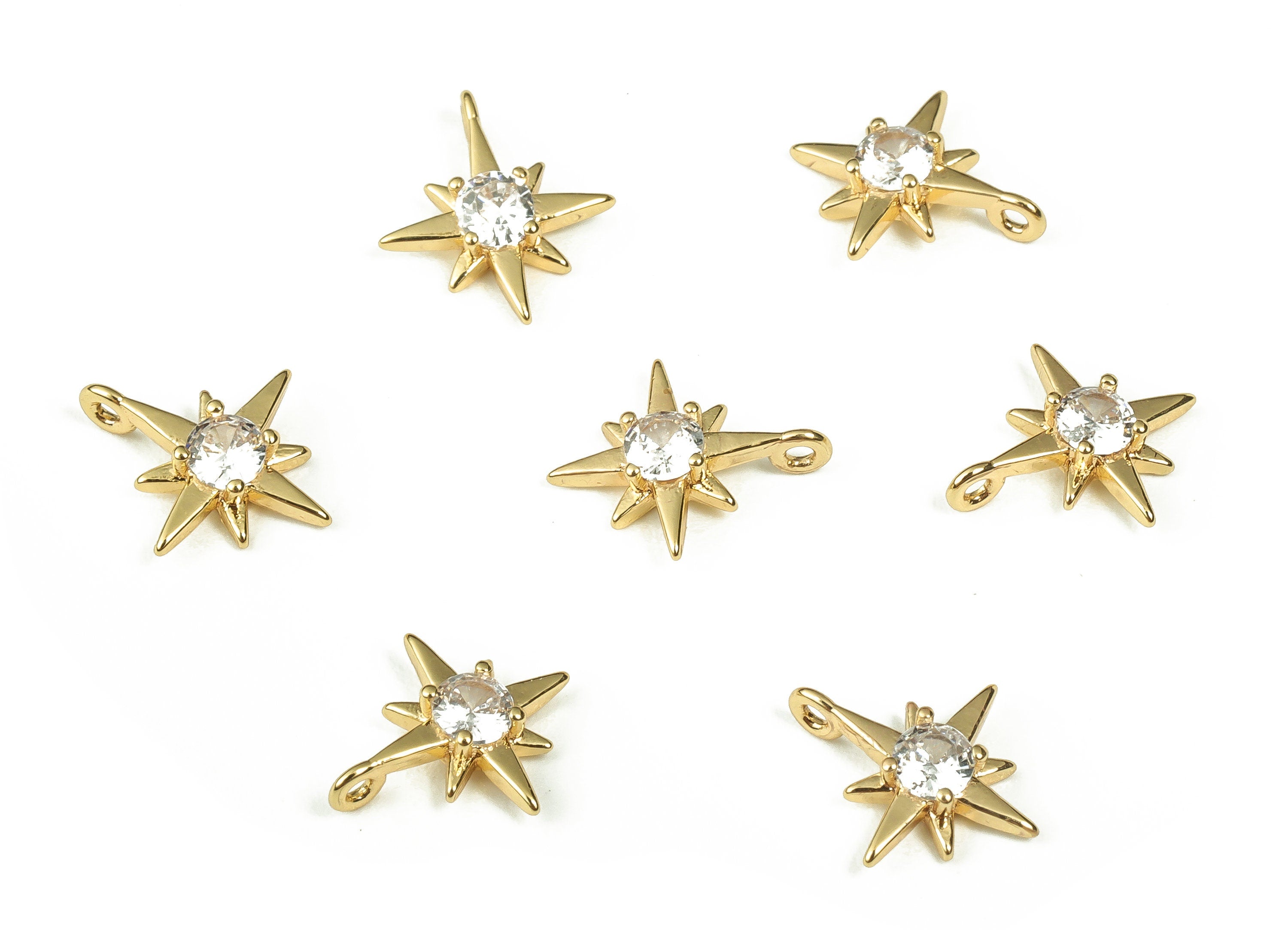 Brass Star Charm Earrings - Brass Star Pendant with Zircon - 18K Real Gold Plated Brass Studs - Jewelry Supplies -10.54x9.05x2.51mm- RGP3335 - DOMEDBAZAAR