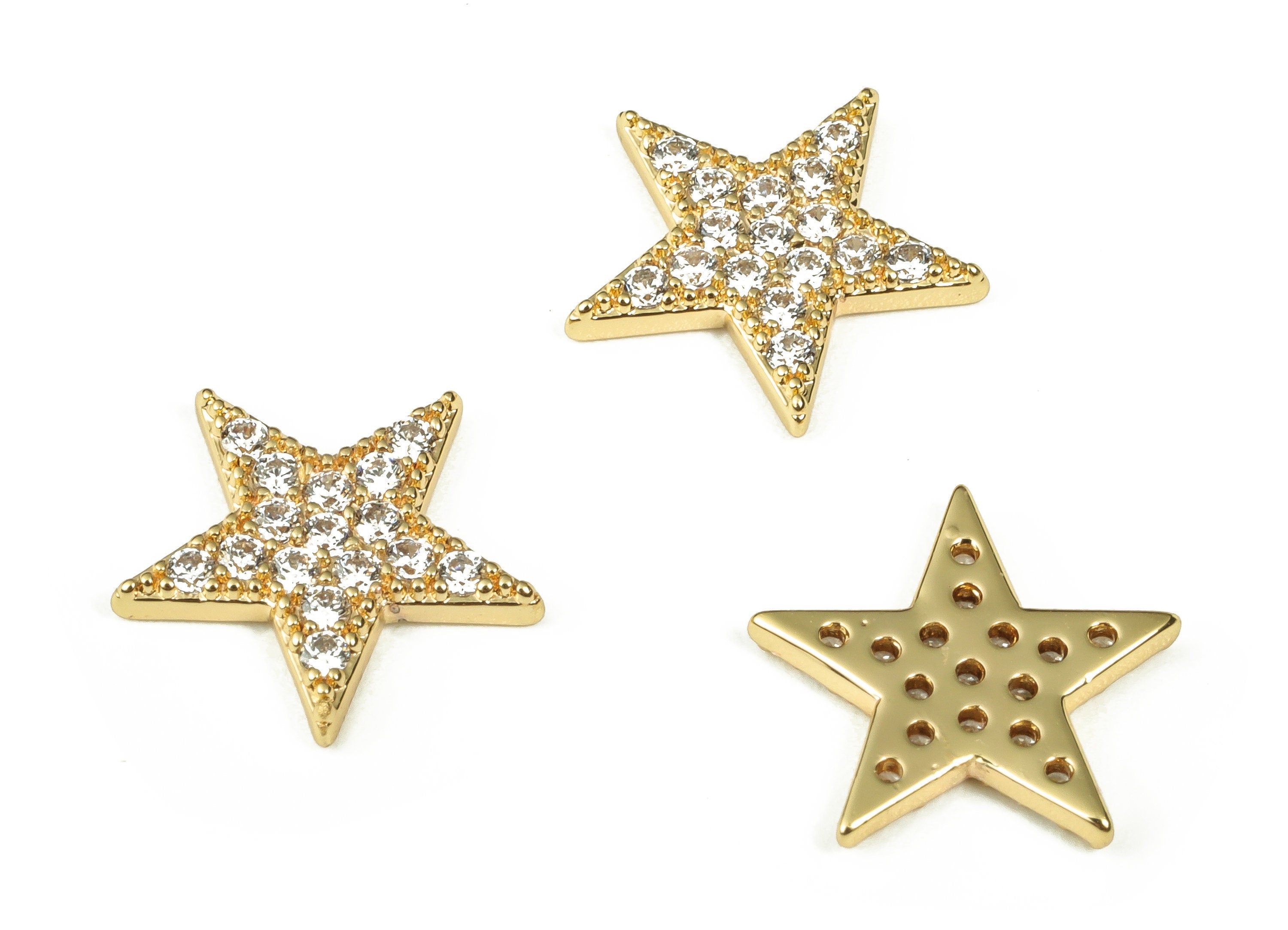 Brass Star Charms - Brass Star Shaped Charm with Zircon - 18k Real Gold Plated Brass Pendant - Jewelry Supplies -12.7x12.22x1.74mm- RGP3345 - DOMEDBAZAAR