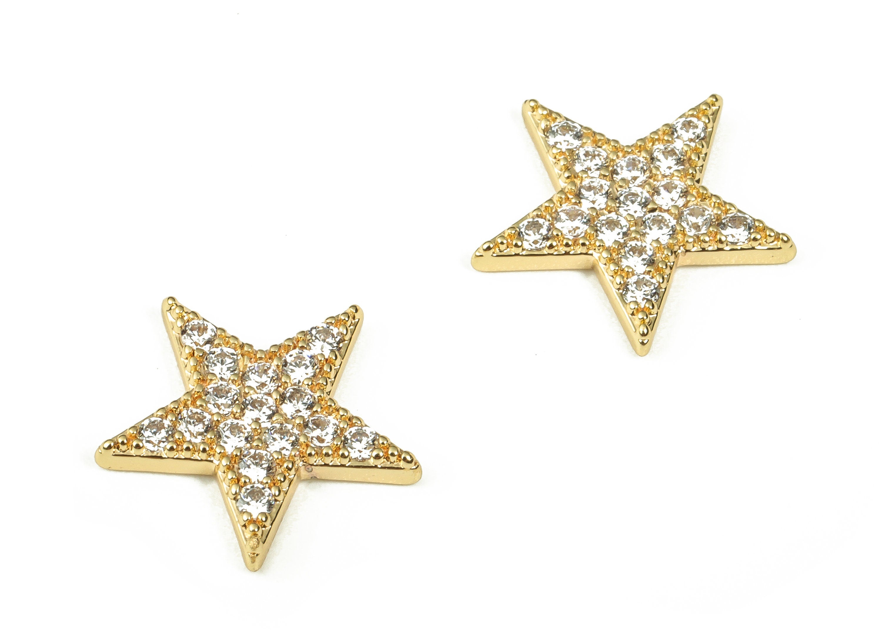 Brass Star Charms - Brass Star Shaped Charm with Zircon - 18k Real Gold Plated Brass Pendant - Jewelry Supplies -12.7x12.22x1.74mm- RGP3345 - DOMEDBAZAAR