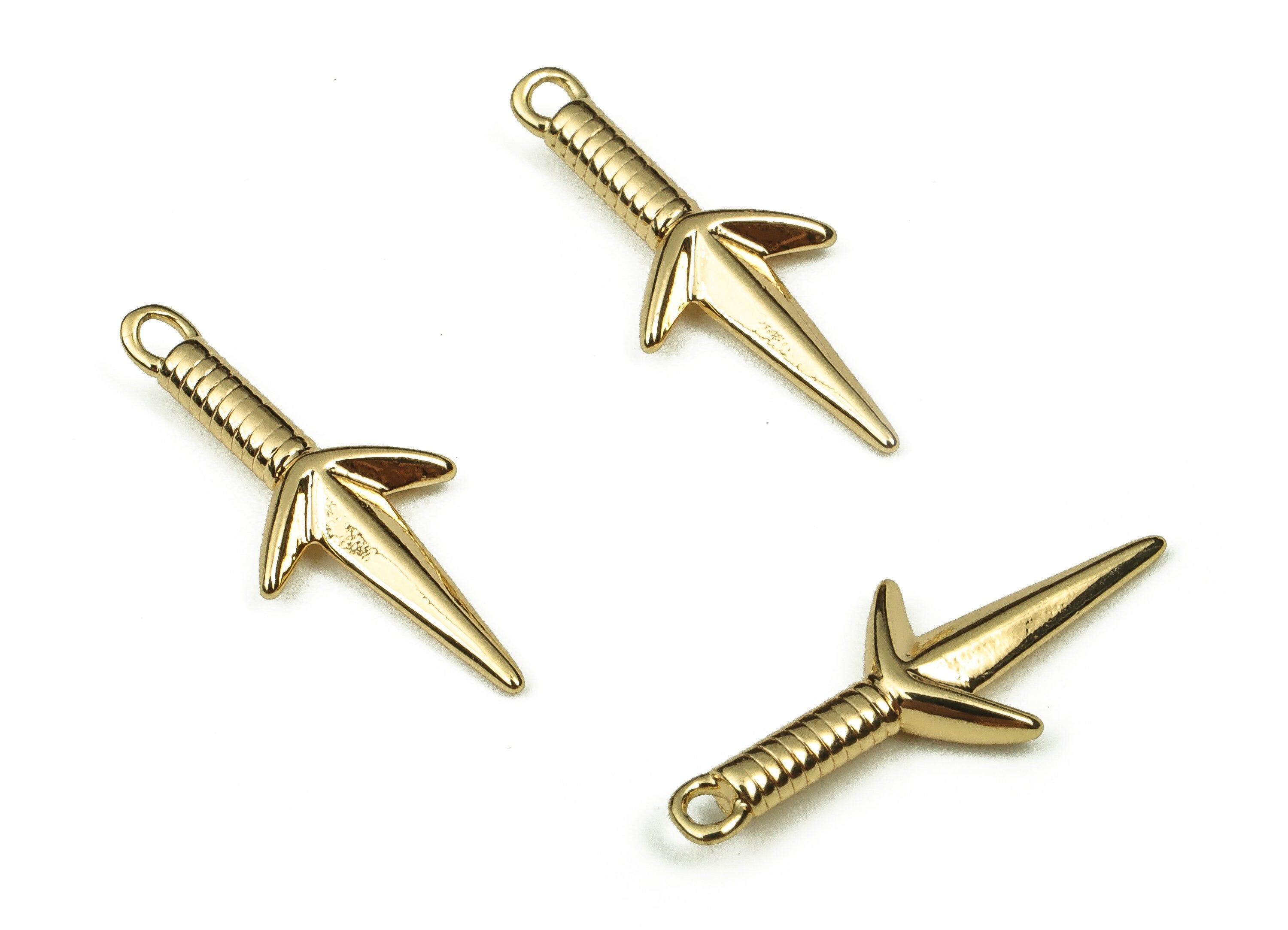 Brass Dagger Pendant Charm - Brass Sword Earring Charm - 18k Real Gold Plated Brass - Jewelry Making Supplies -21.47x8.7x1.97mm- RGP3365 - DOMEDBAZAAR