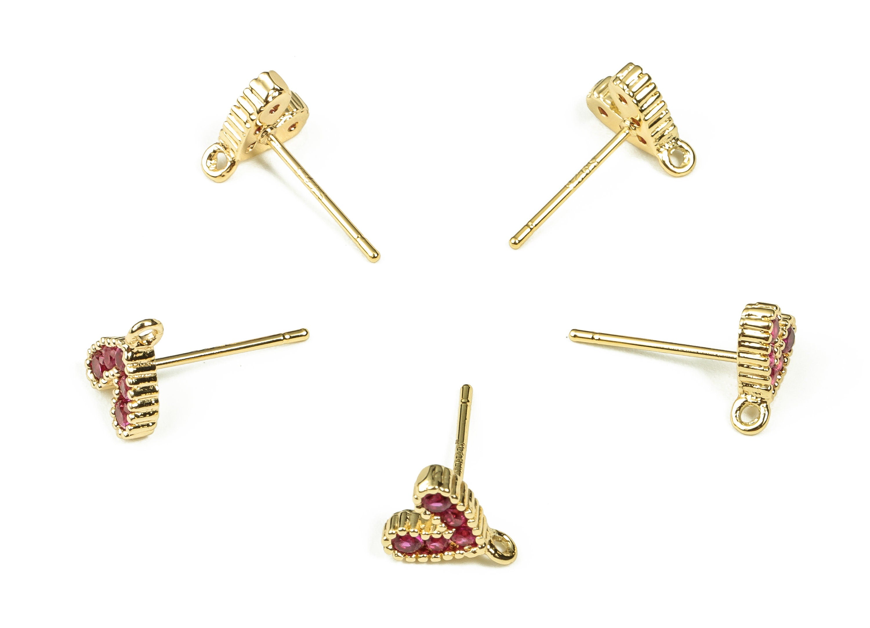 Brass Heart Shaped Stud Earrings - Brass Zircon Stud Earring - 18K Real Gold Plated Brass Stud – 925 Silver Stud - 8.46x7.37x2.17mm- RGP3364 - DOMEDBAZAAR