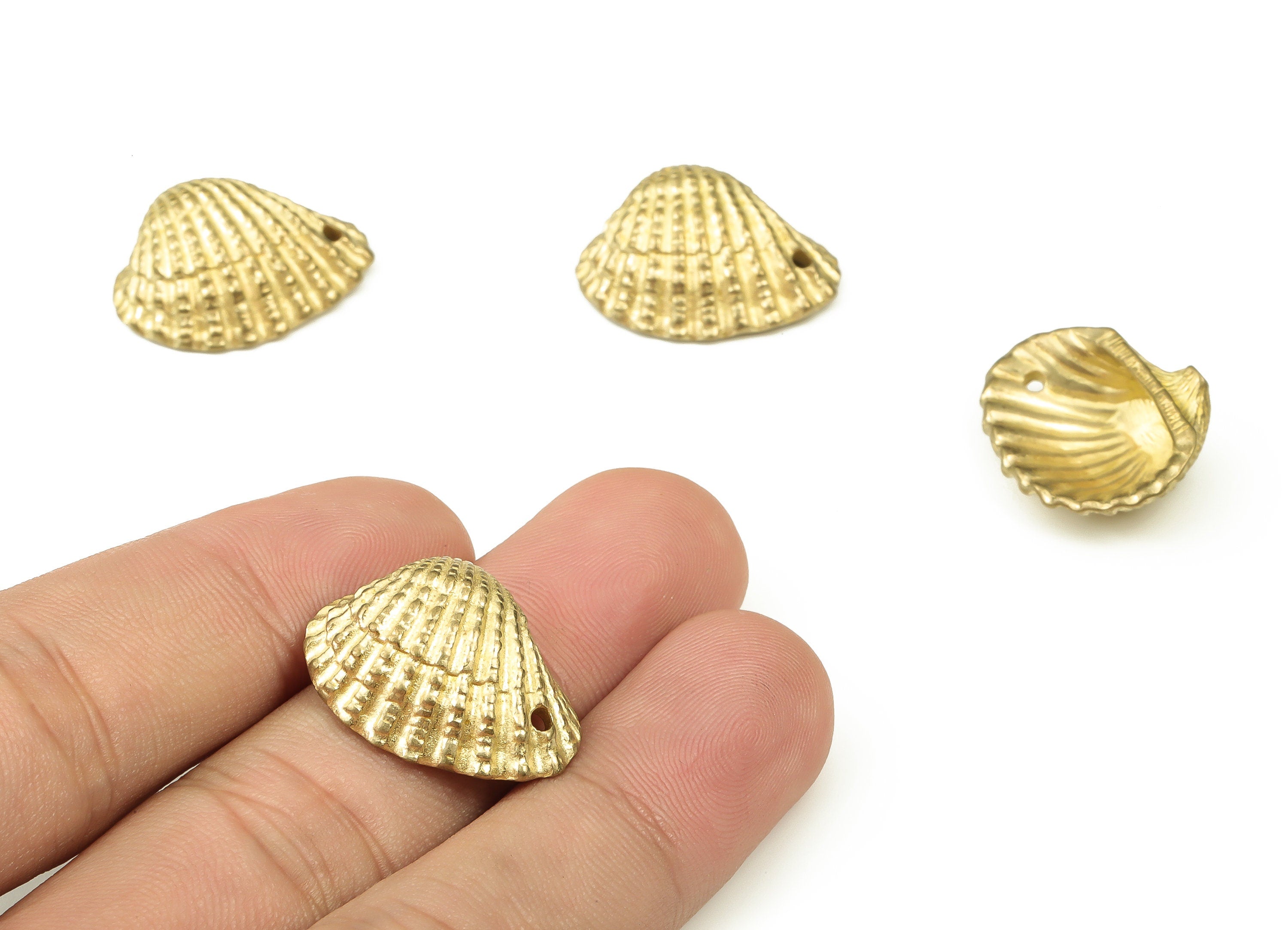 Brass Textured Shell Earring Charms - Raw Brass Shell Pendant - Earring Findings - Jewelry Making Supplies - 22.5x17.82x7.97mm - PP4540 - DOMEDBAZAAR