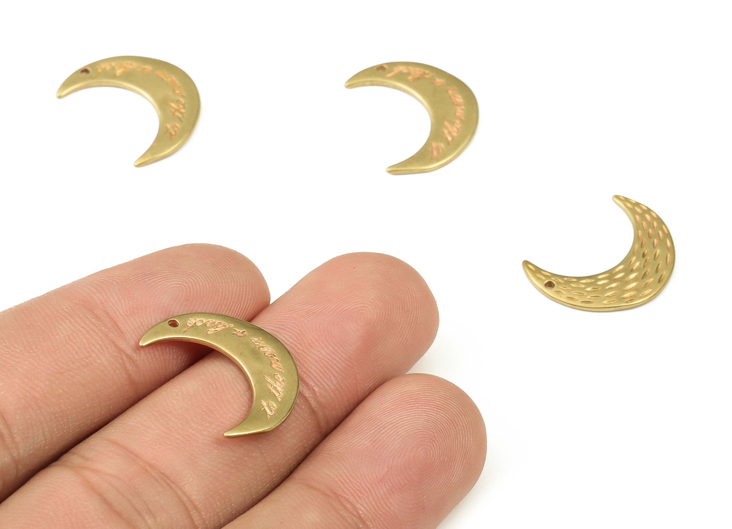 Brass Crescent Earring Charms - Raw Brass Moon Pendant - Earrings Finding - Jewelry Making Supplies - 19.04x15.13x1.23mm - PP4549 - DOMEDBAZAAR