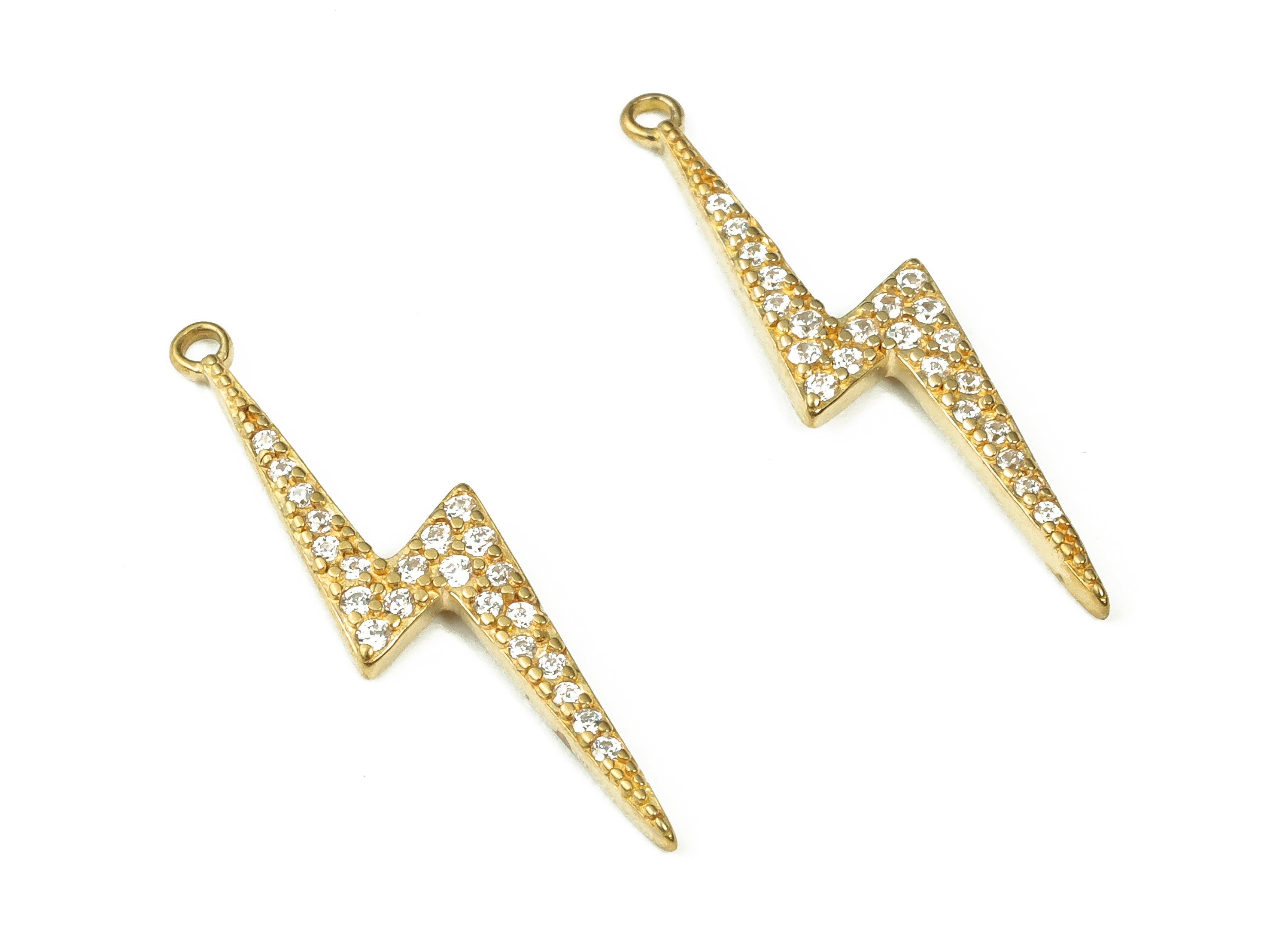 Lightning Bolt Charm – Zircon Lightning Bolt Earring Charm - Brass Lightning Pendant - Jewelry Supplies - 26.78x6.6x1.51x0.52mm - PP4407 - DOMEDBAZAAR