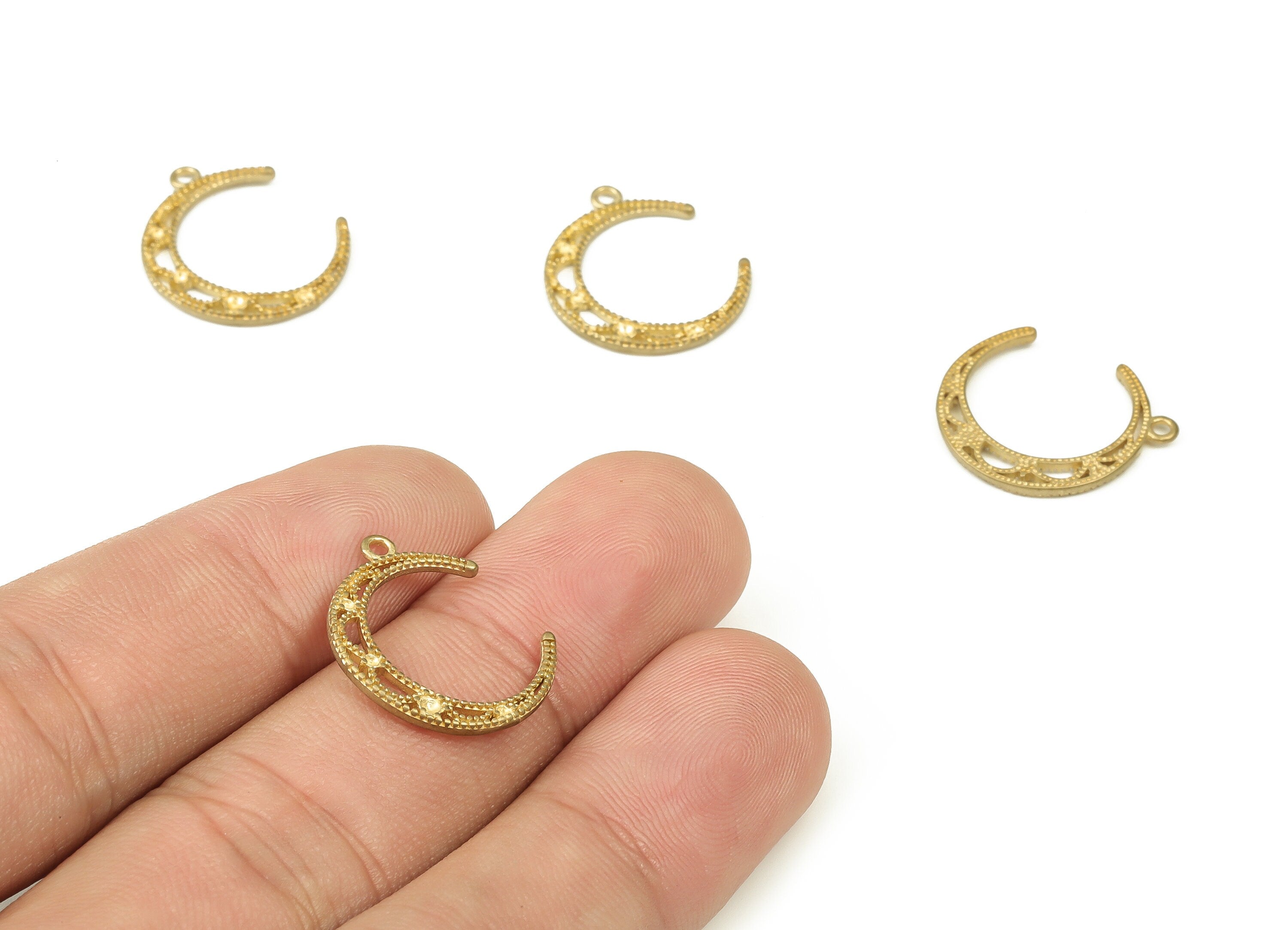 Brass Crescent Earring Charms - Raw Brass Moon Pendant - Earrings Finding - Jewelry Making Supplies - 19.37x16.09x1.35mm - PP4539 - DOMEDBAZAAR