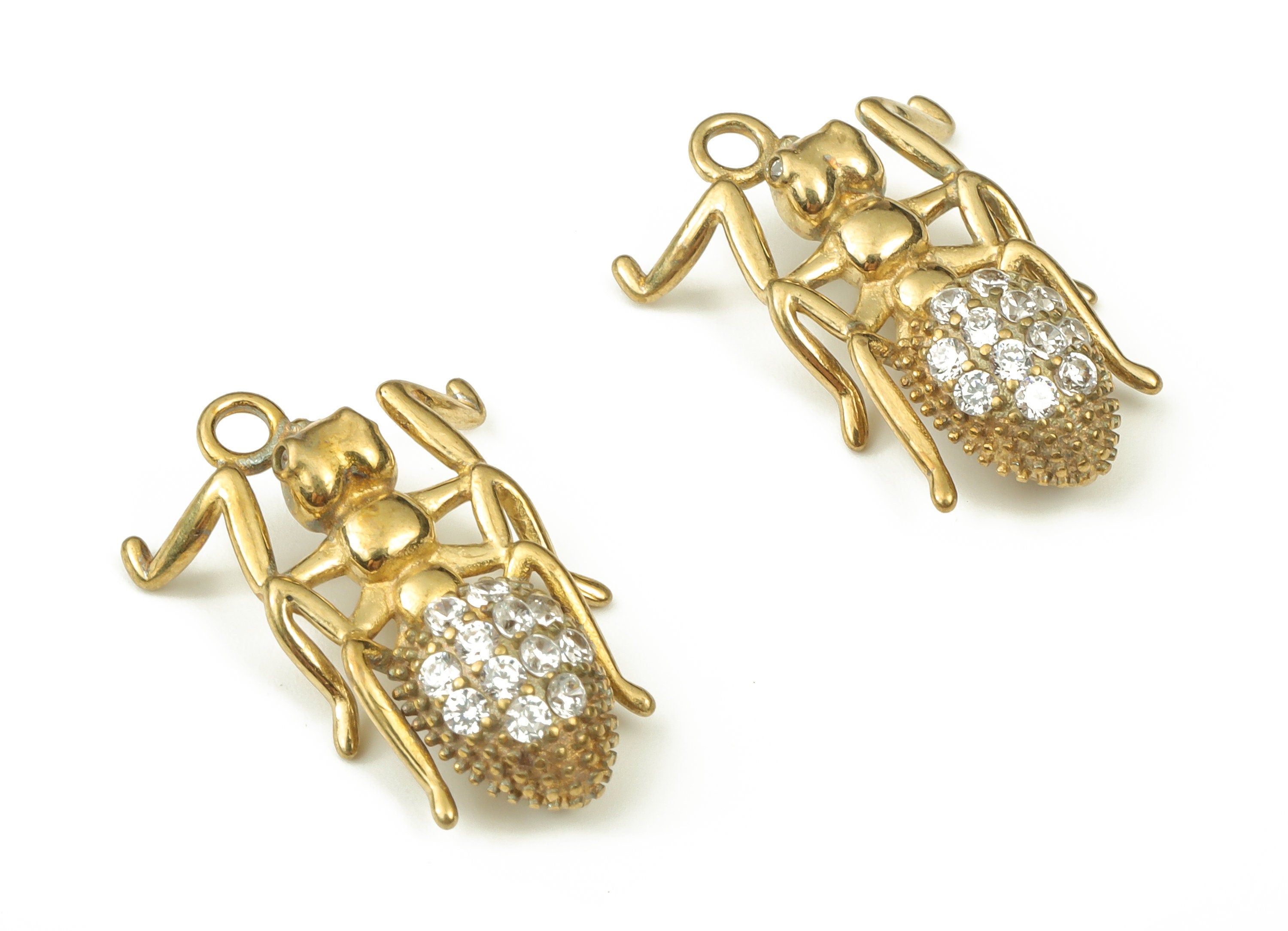 Brass Insect Earring Charms – Zircon Ant Insect Pendant – Earring Findings – Insect Jewelry Making Supplies -20.67x14.75x4.5mm - PP4524 - DOMEDBAZAAR