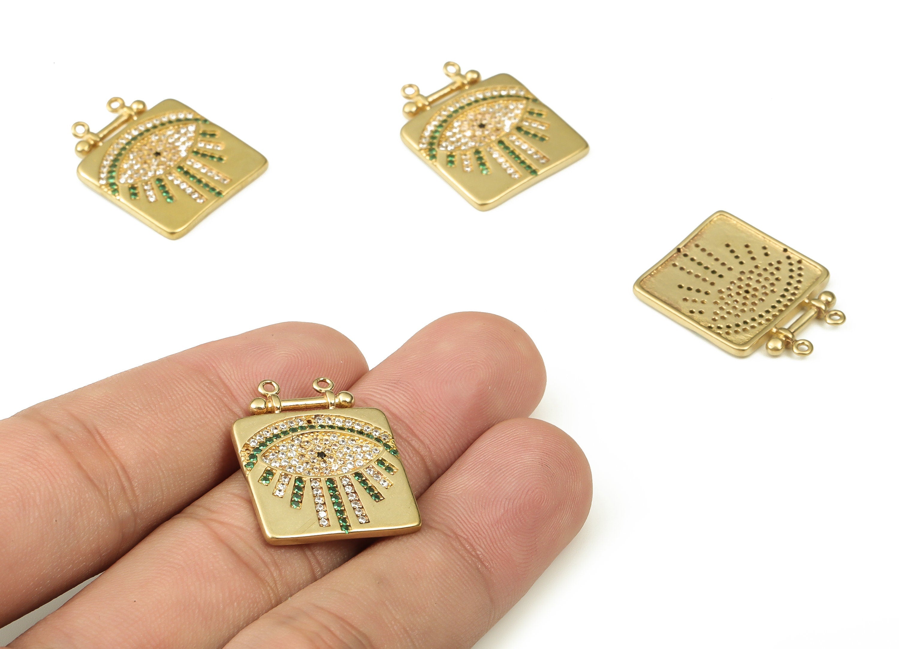 Brass Square Earring Connector Zircon – Raw Brass Eye Charms – Square Earring Connector – Jewelry Making Supplies –23.76x18.6x1.8mm - PP4547 - DOMEDBAZAAR