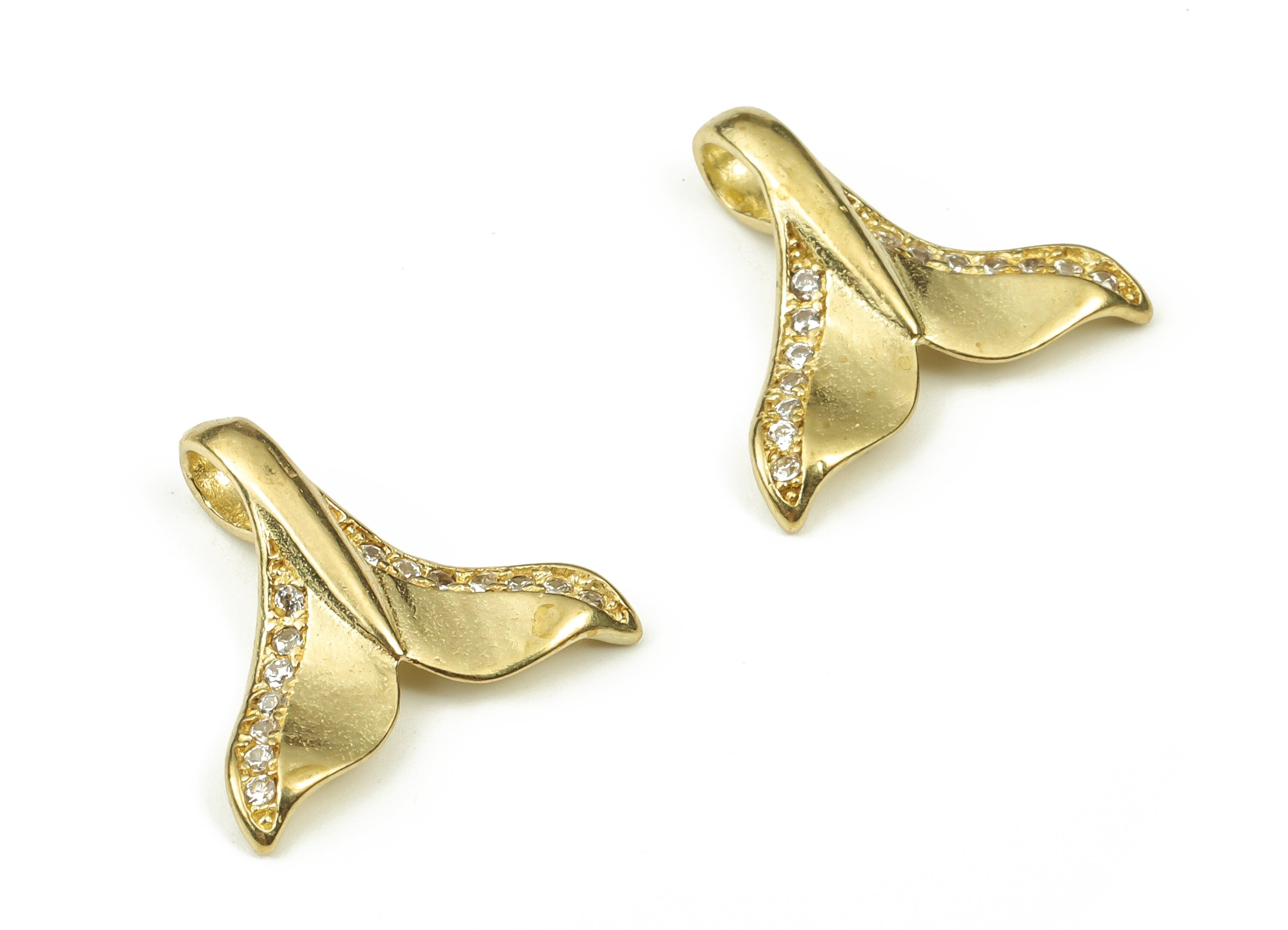 Brass Fish Tail Earring Charm – Zircon Fish Tail Charm - Raw Brass Fish Tail Pendant - Jewelry Making Supplies -14.92x16.25x3.11mm- PP4517 - DOMEDBAZAAR