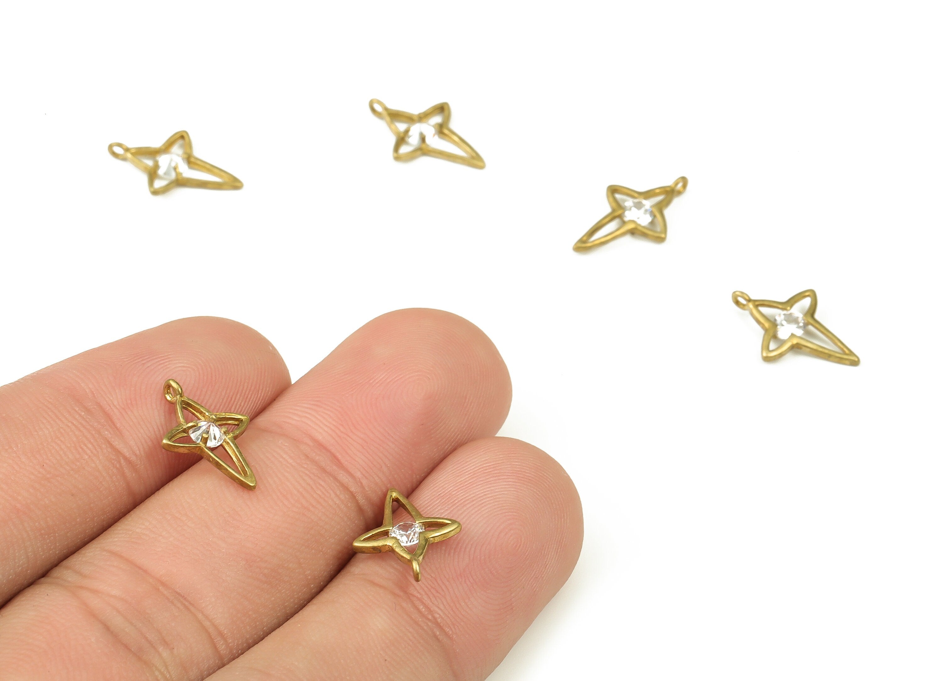 Brass Planet Earring Charms With Zircon - Raw Brass Planet Pendant - Earrings Finding - Jewelry Making Supplies - 14.3x10x2.2mm - PP4411 - DOMEDBAZAAR