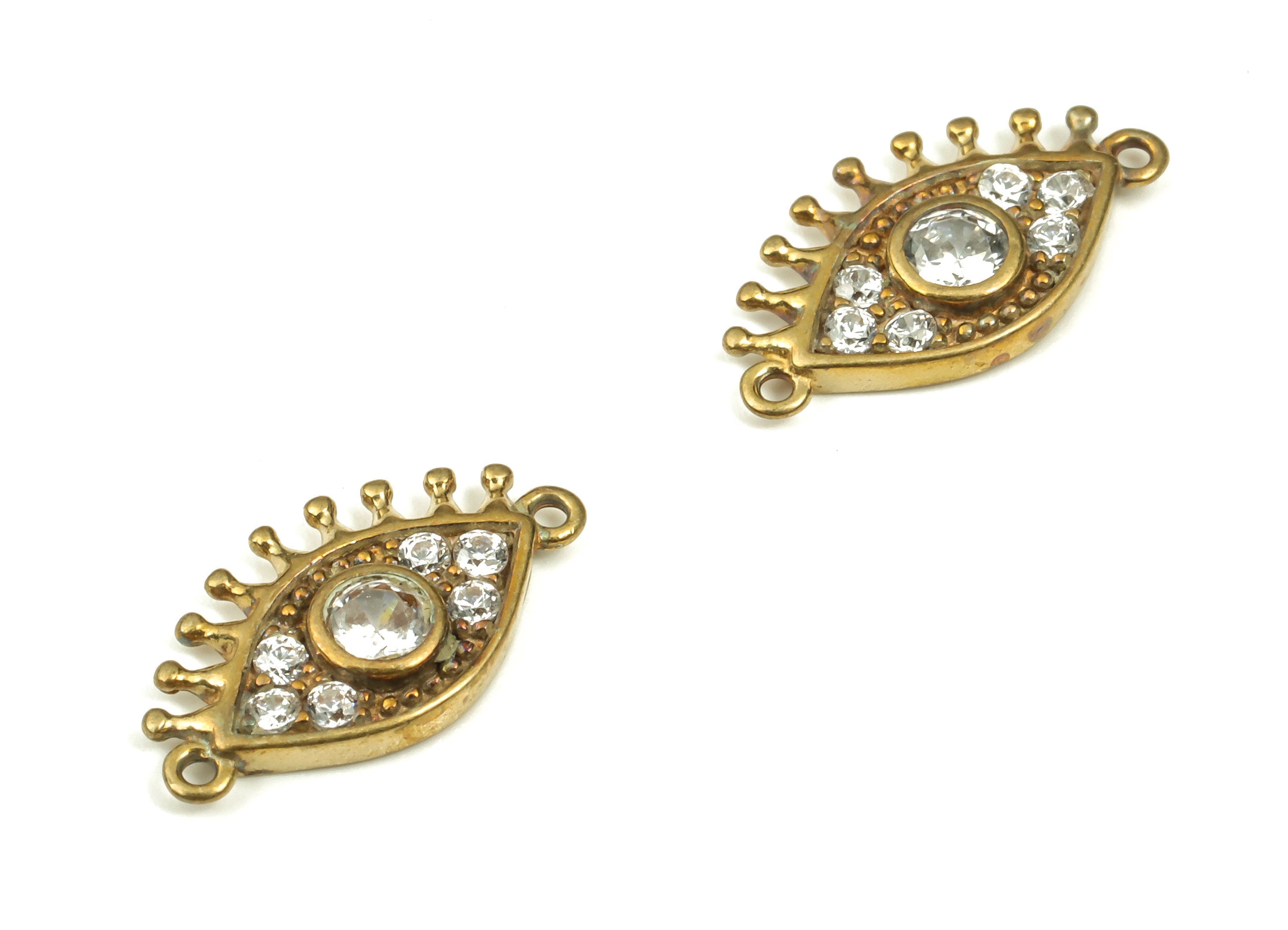 Brass Eye Connector - Zircon Eye Charm - Raw Brass Evil Eye Connector – Eye Pendant - Jewelry Making Supplies - 14.86x8.13x1.93mm - PP4480 - DOMEDBAZAAR