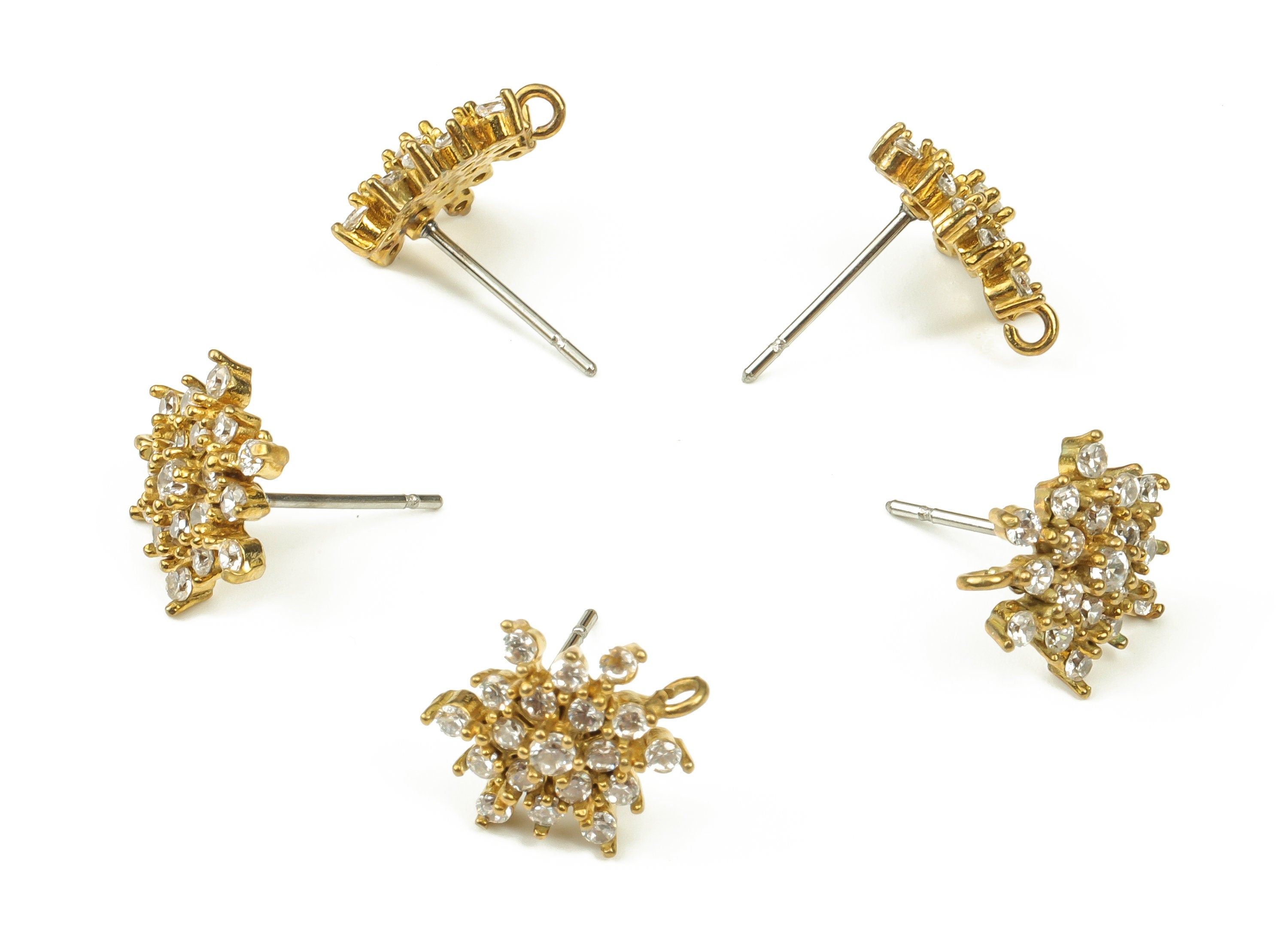 Brass Flower Earring Stud – Dainty Zircon Flower Stud - Raw Brass Flower Earring Post - Jewelry Making Supplies - 12.2x12.2x3.5mm - PP4433 - DOMEDBAZAAR