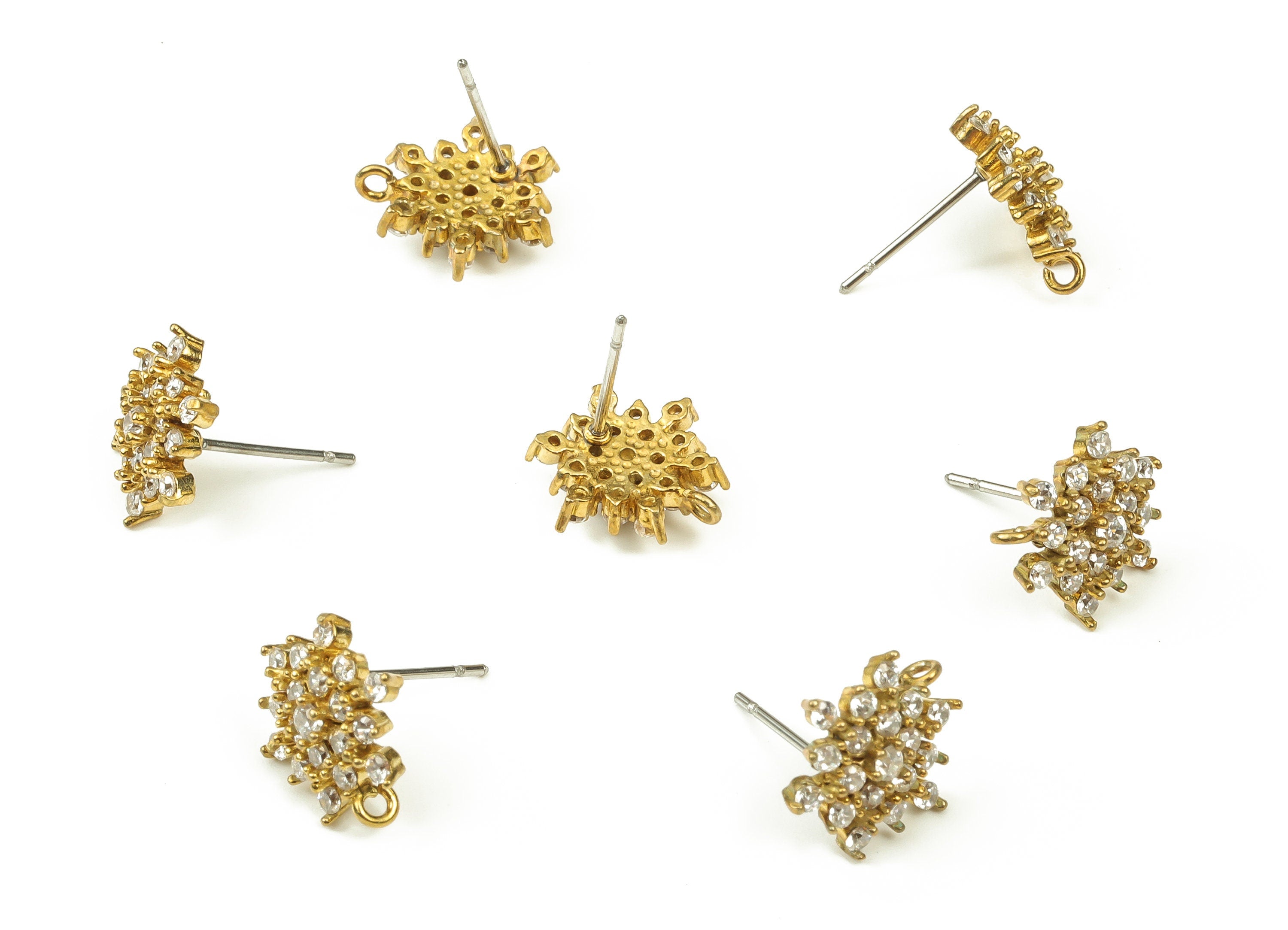 Brass Flower Earring Stud – Dainty Zircon Flower Stud - Raw Brass Flower Earring Post - Jewelry Making Supplies - 12.2x12.2x3.5mm - PP4433 - DOMEDBAZAAR