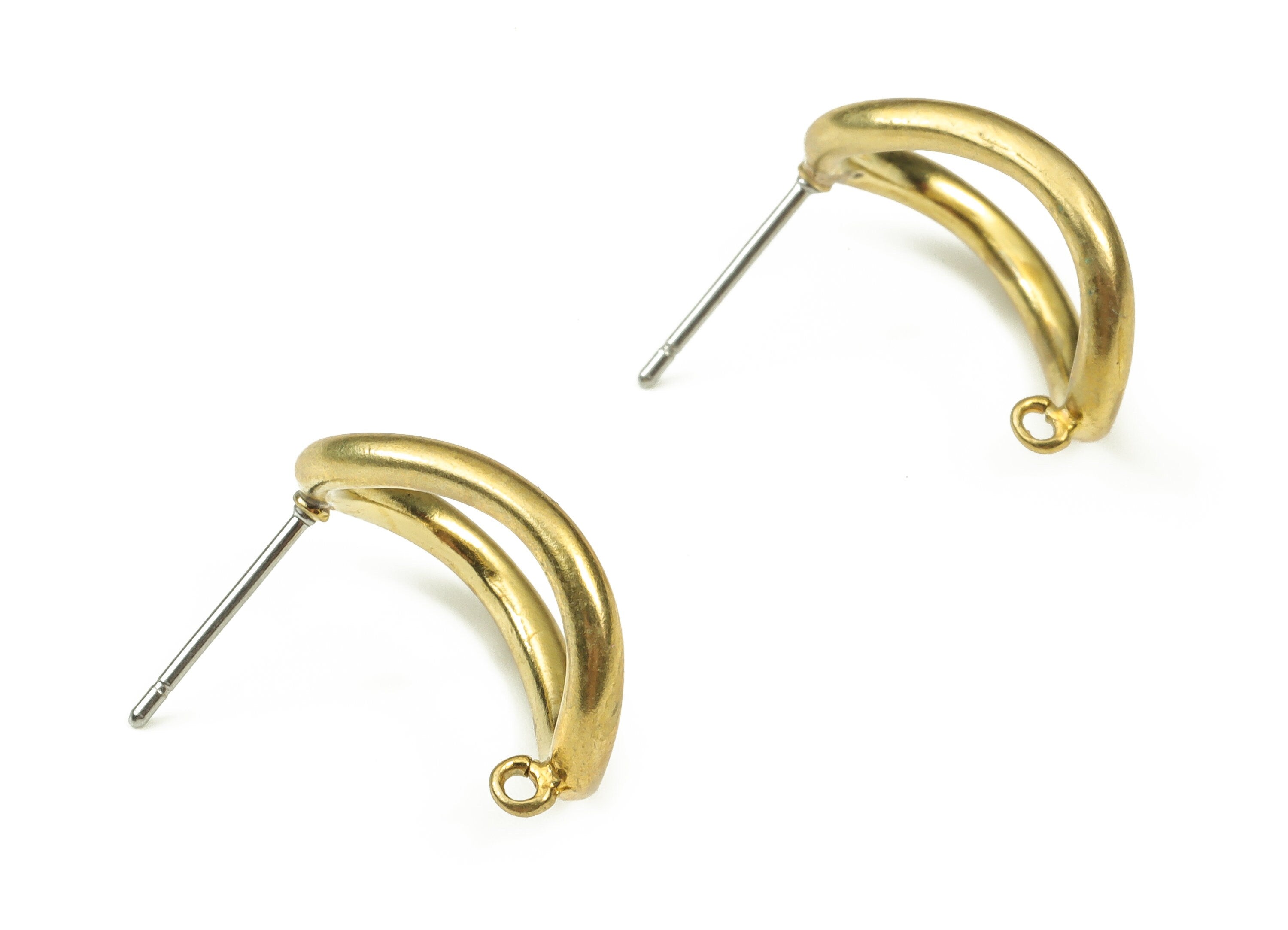 Brass Oval Earring Stud - Raw Brass Oval Earring Post - Stainless Steel Stud - Jewelry Making Supplies - 17.89x14.11x2.86mm - PP4487 - DOMEDBAZAAR