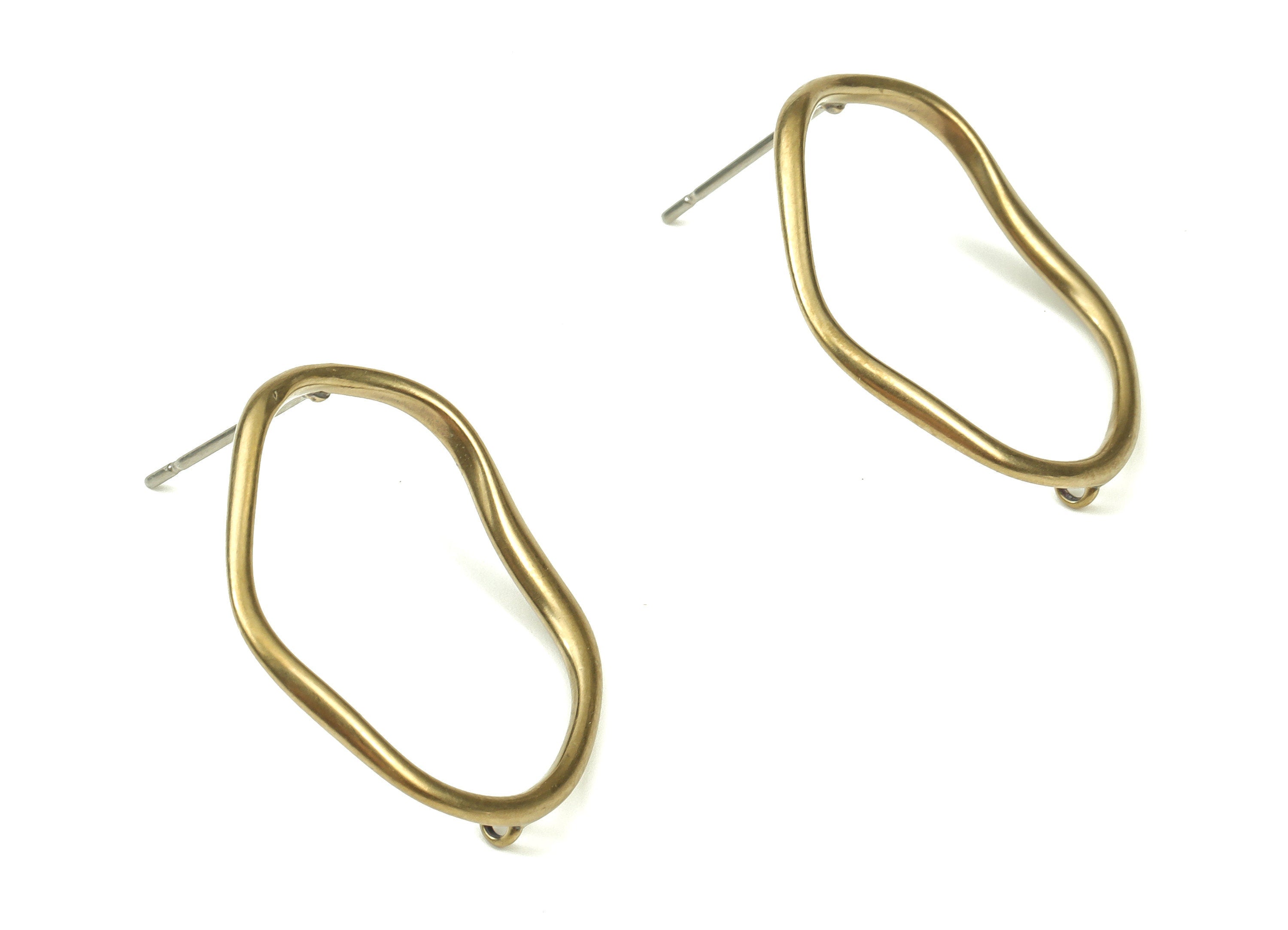 Brass Oval Earring Stud - Raw Brass Oval Earring Post – Irregular Shape Stud – Earring Findings - Jewelry Supplies - 24.3x22x1.3mm - PP4426 - DOMEDBAZAAR