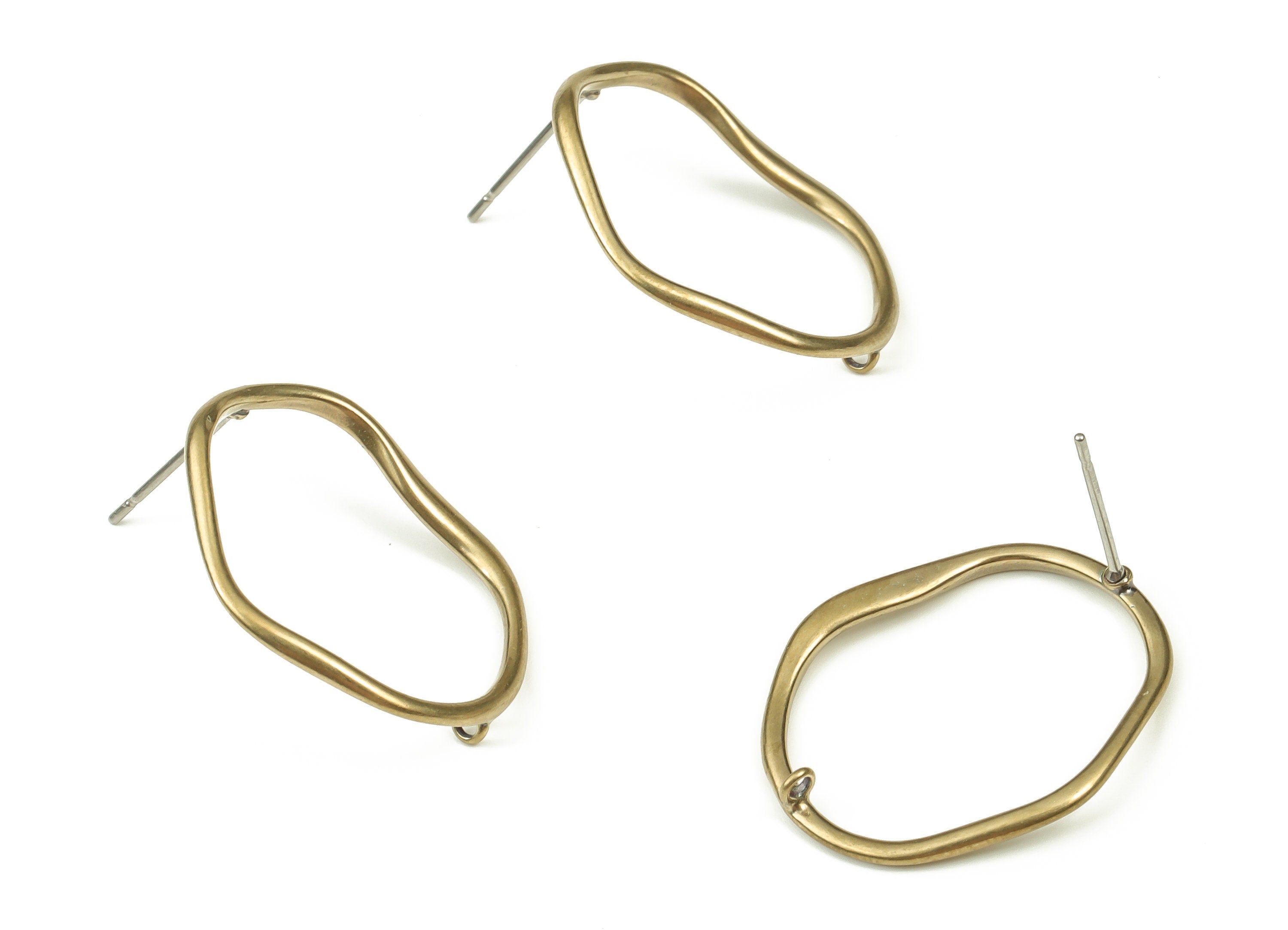 Brass Oval Earring Stud - Raw Brass Oval Earring Post – Irregular Shape Stud – Earring Findings - Jewelry Supplies - 24.3x22x1.3mm - PP4426 - DOMEDBAZAAR