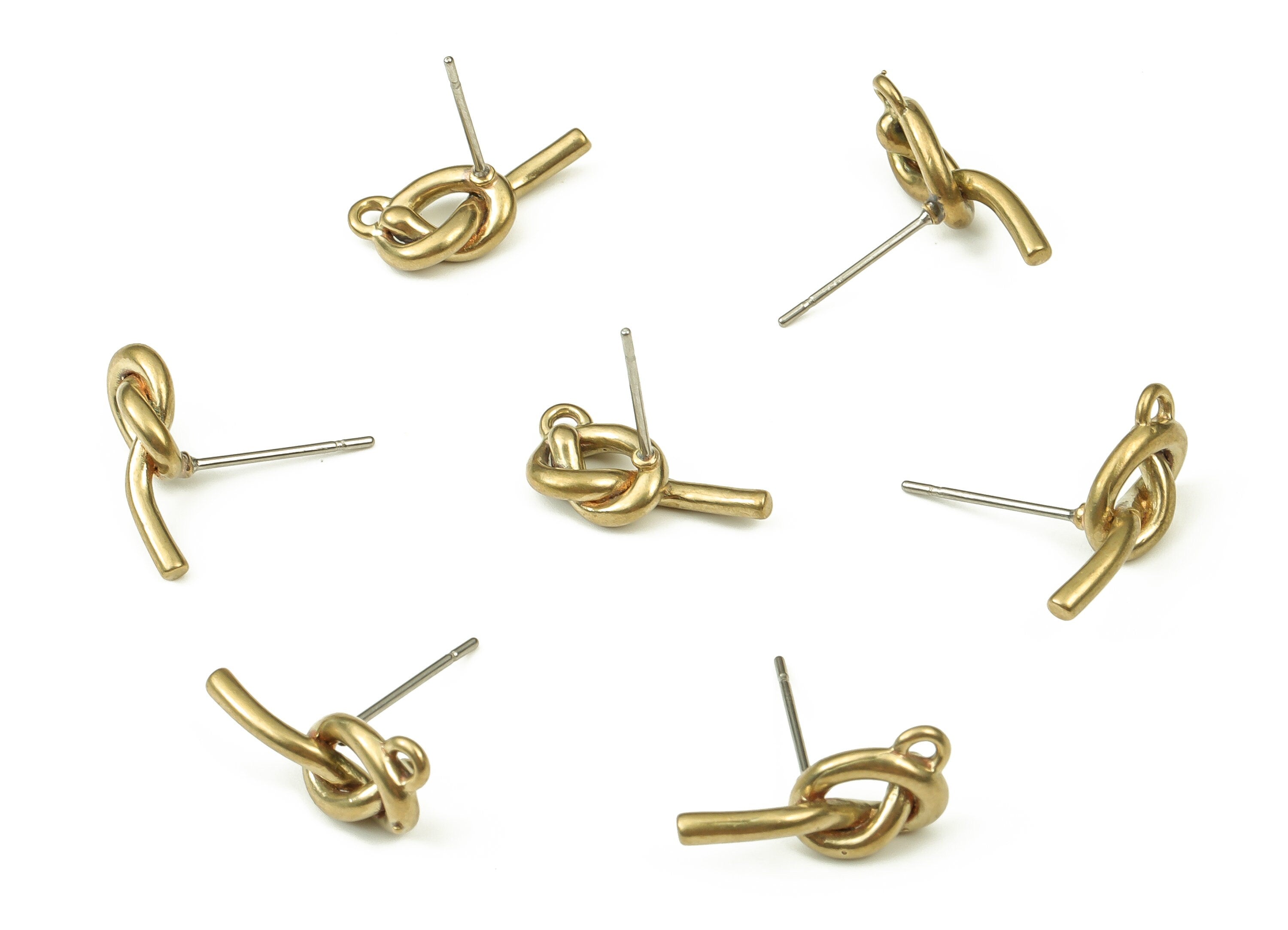 Brass Knot Earring Stud - Raw Brass Knot Earring Post - Stainless Steel Stud - Jewelry Making Supplies - 16x7.5x1.6mm - PP4420 - DOMEDBAZAAR