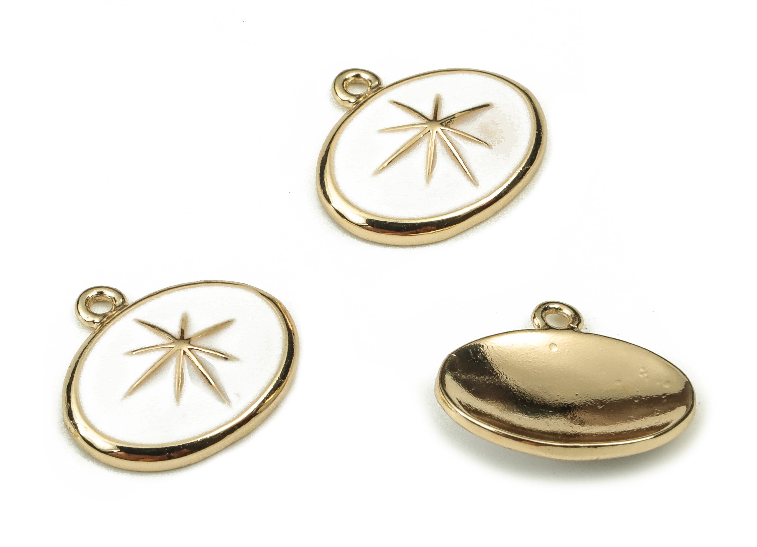 Brass Oval Earring Charms - Gold Star Pendant - 18K Real Gold Plated Brass - Jewelry Making Supplies - 13.23x12.08x1.05mm - RGP3738H - DOMEDBAZAAR
