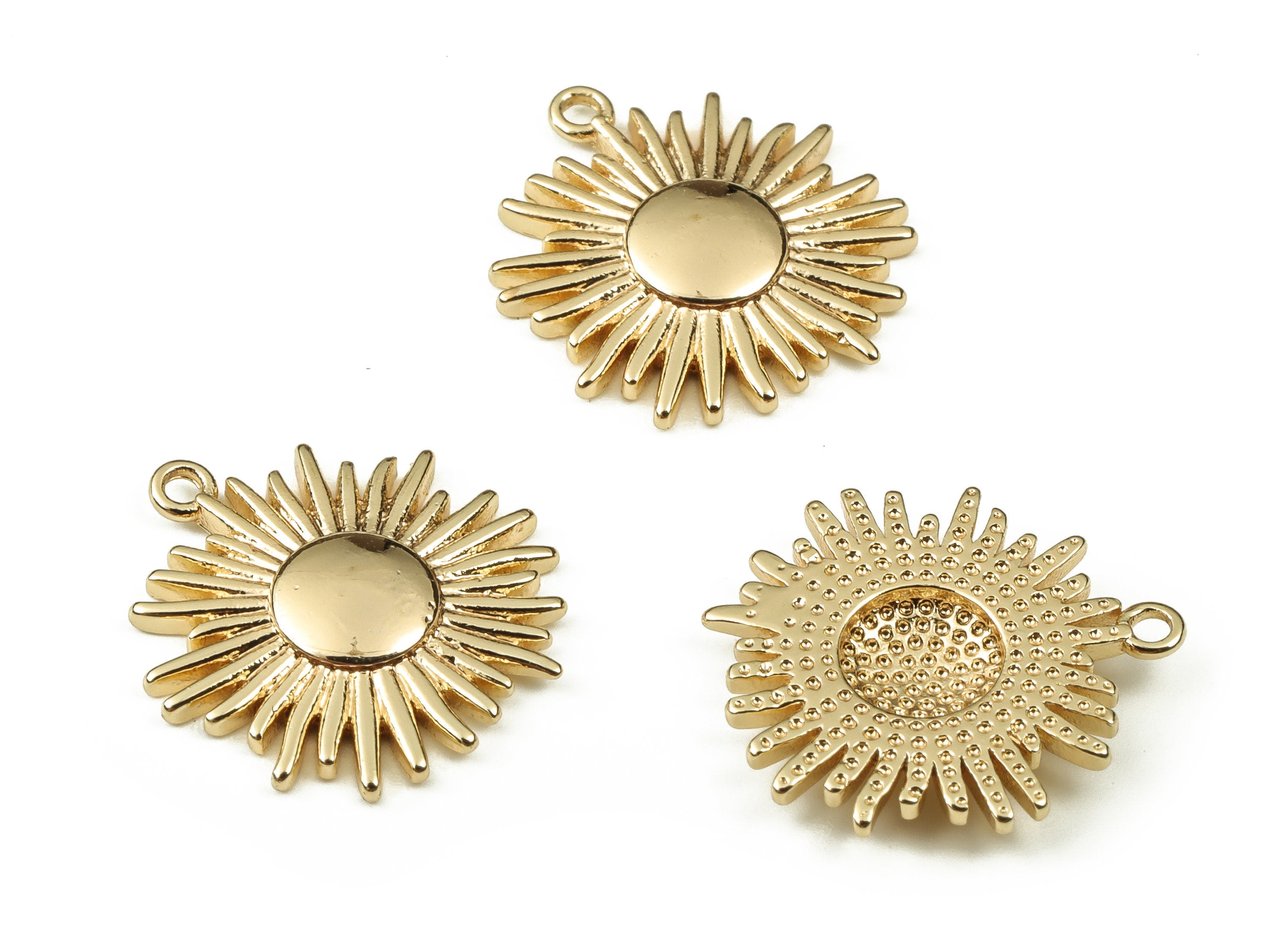Brass Sun Earring Charms - Gold Sun Pendant - 18K Real Gold Plated Brass - Jewelry Making Supplies - 15.6x14.16x2.05mm - RGP3412 - DOMEDBAZAAR