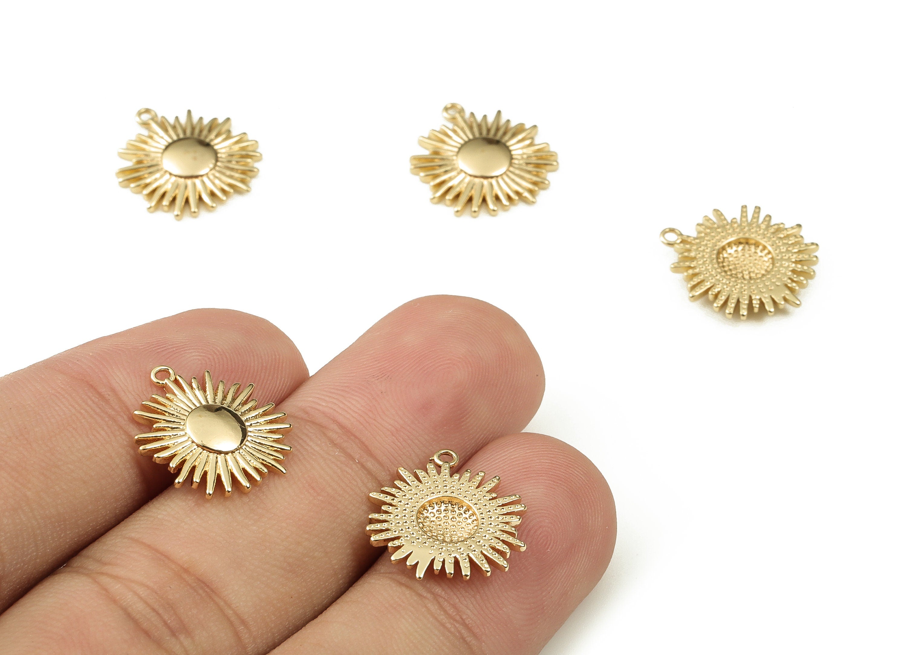Brass Sun Earring Charms - Gold Sun Pendant - 18K Real Gold Plated Brass - Jewelry Making Supplies - 15.6x14.16x2.05mm - RGP3412 - DOMEDBAZAAR