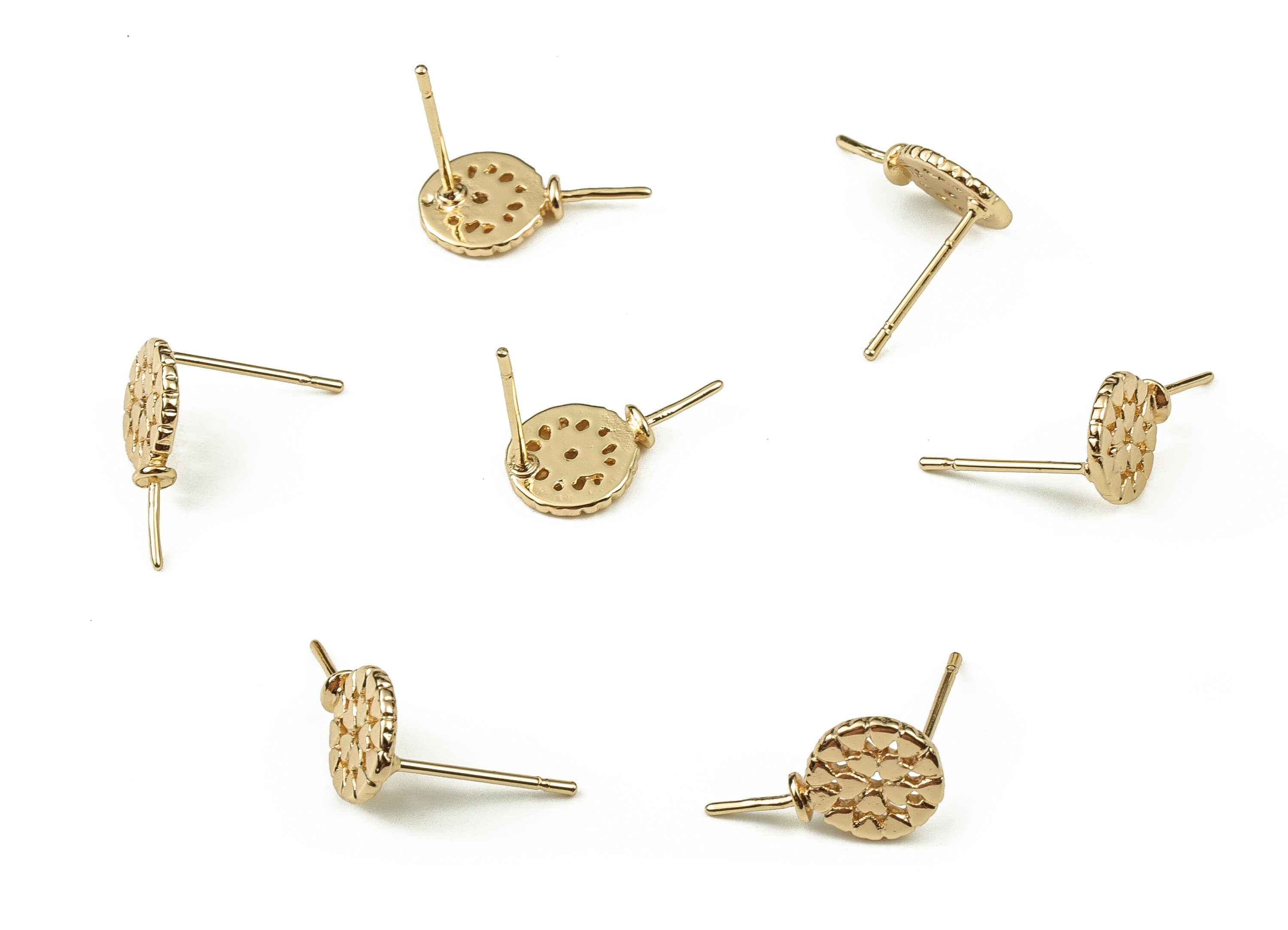 Brass Lollipop Earring Post - Gold Lollipop Earring Stud - 18K Real Gold Plated Brass - Stainless Steel Stud - 14.44x7.98x1.14mm - RGP3862 - DOMEDBAZAAR